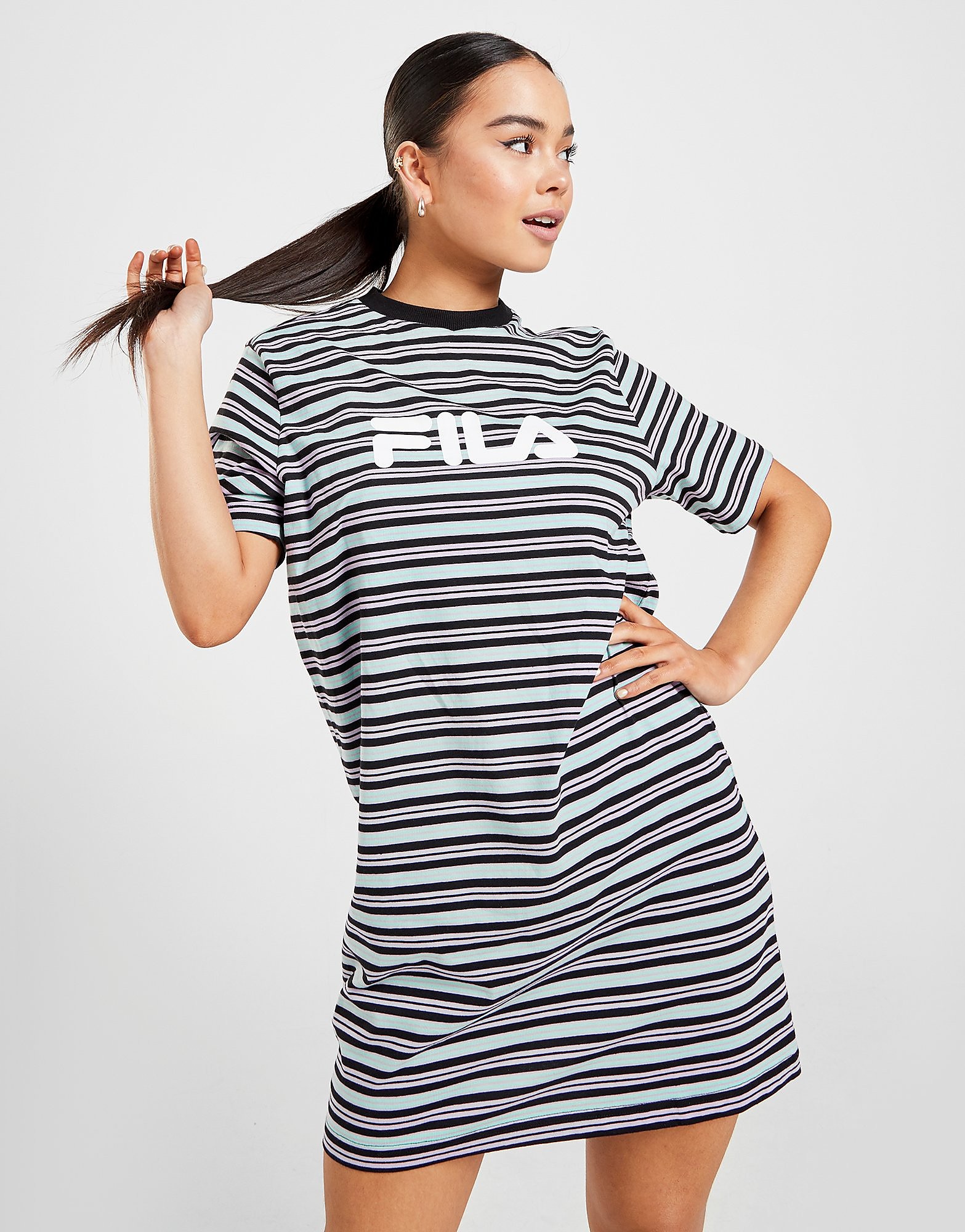 Fila Robe T-shirt Stripe Logo Femme - Only at JD - Noir, Noir