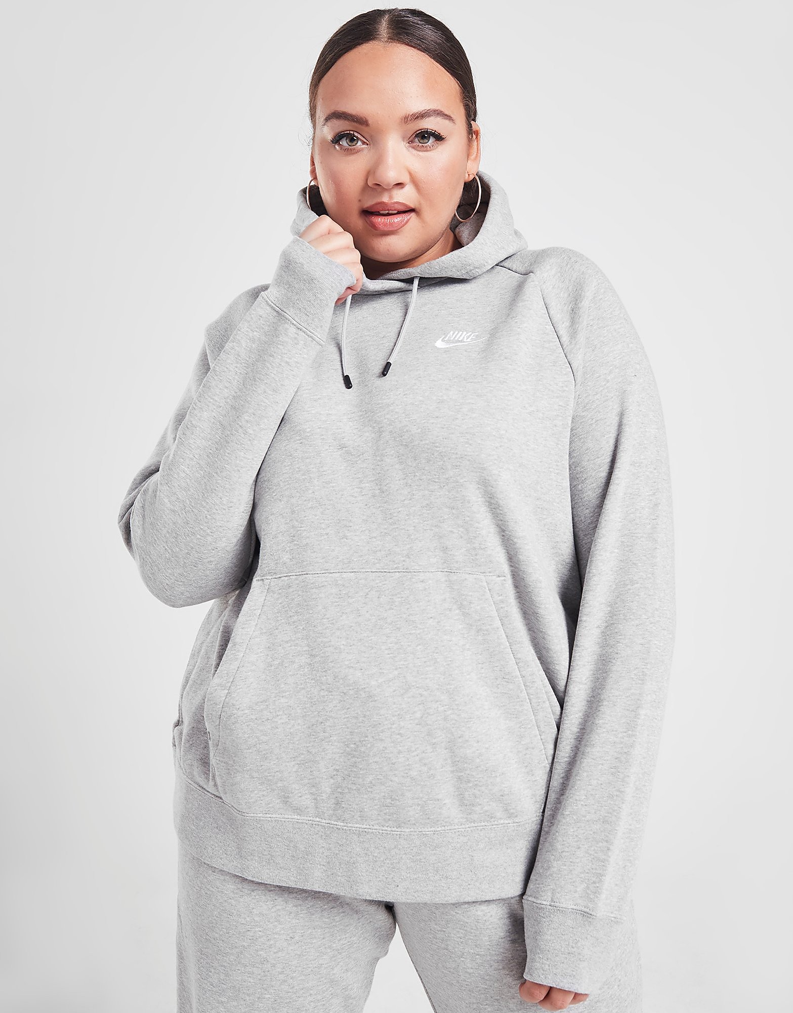 

Nike Essential Overhead Plus Size Hoodie - Dark Grey Heather/White/White - Womens, Dark Grey Heather/White/White