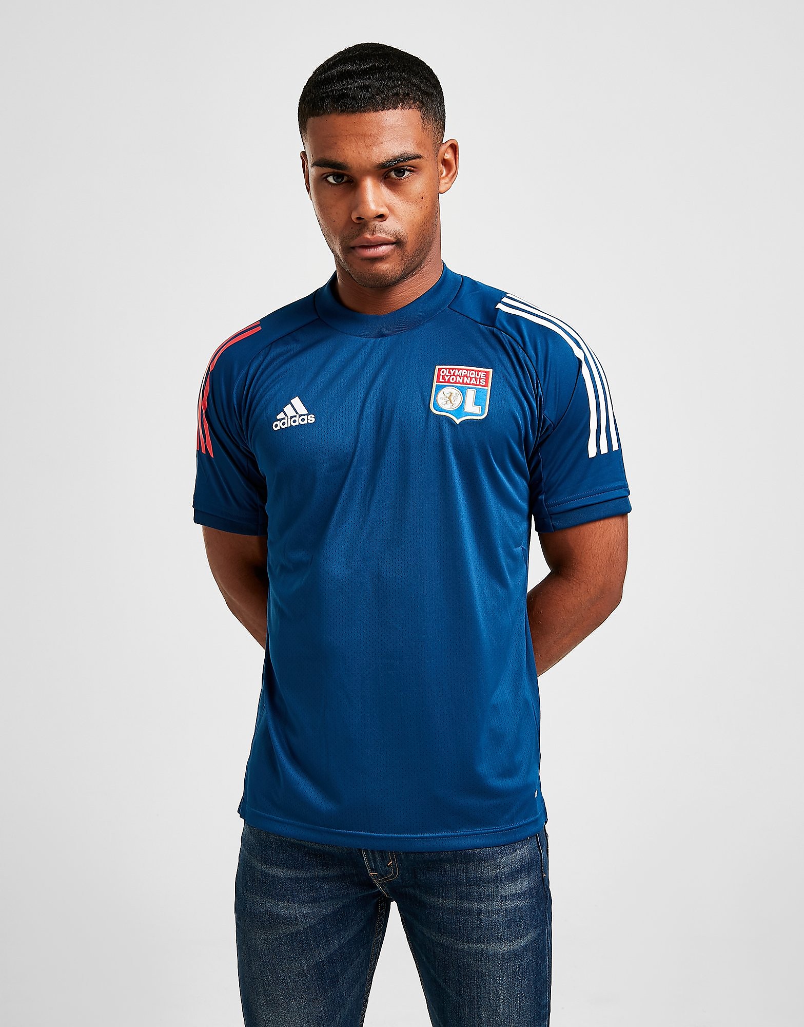 

adidas Olympique Lyon Short Sleeve Training Shirt - Blue - Mens, Blue