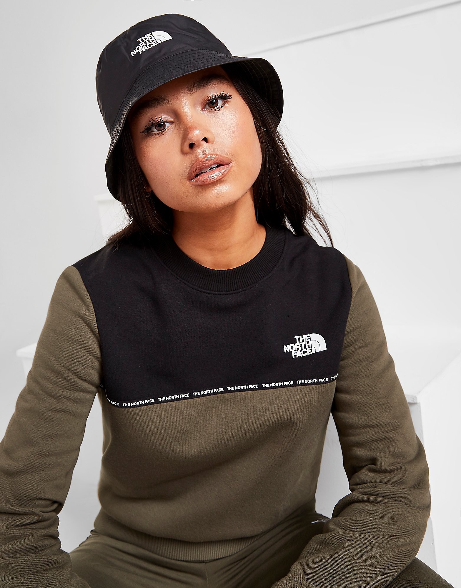 The North Face Tape Fleece Crew Sweatshirt - Only at JD - Green/Black - Womens, Green/Black