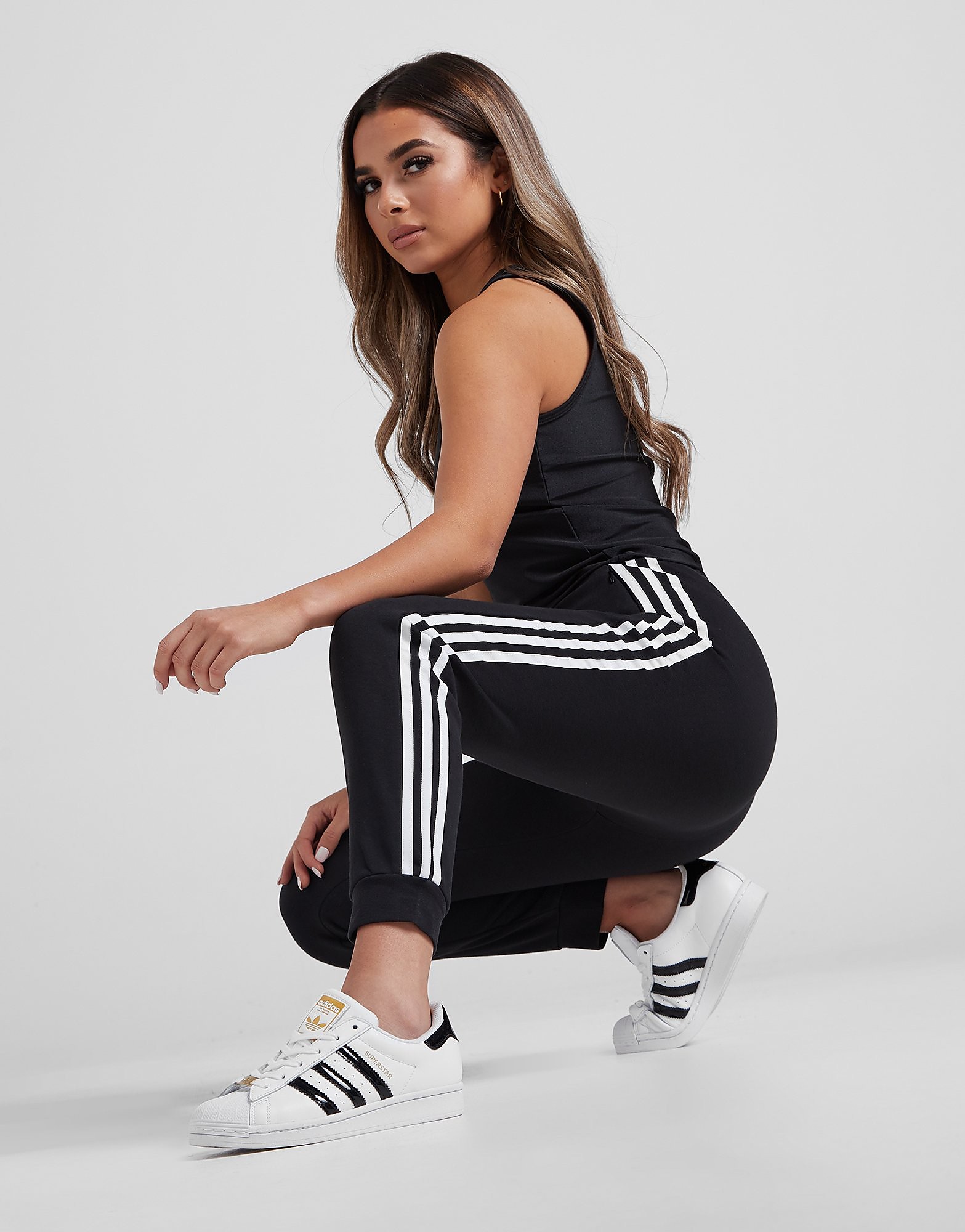 adidas Originals 3-Stripes Slim Joggers - Black/White - Womens, Black/White