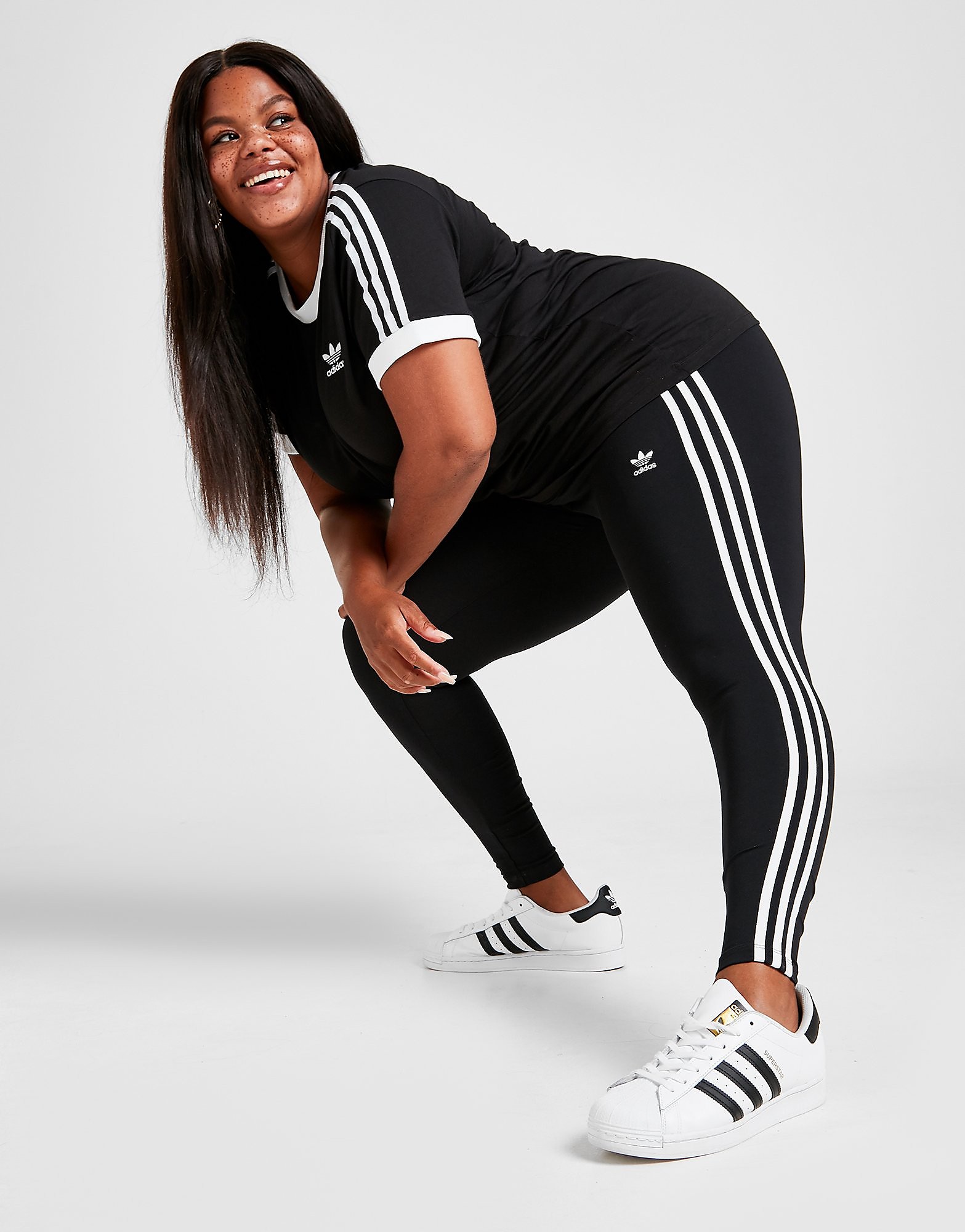 

adidas Originals 3-Stripes Plus Size Leggings - Black / White/White, Black / White/White