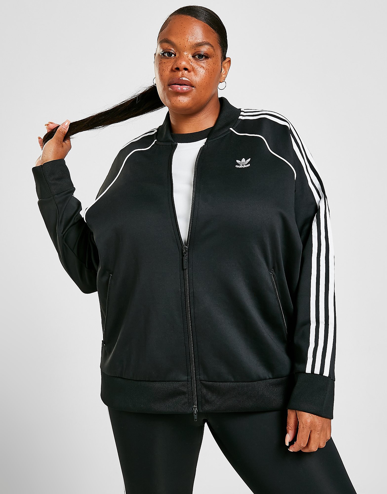 

adidas Originals SST Plus Size Track Top - Black / White - Womens, Black / White