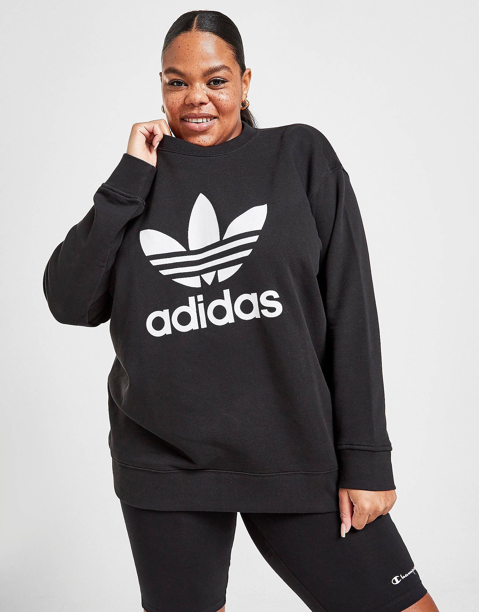 

adidas Originals Trefoil Plus Size Crew Sweatshirt - Black / White/White - Womens, Black / White/White