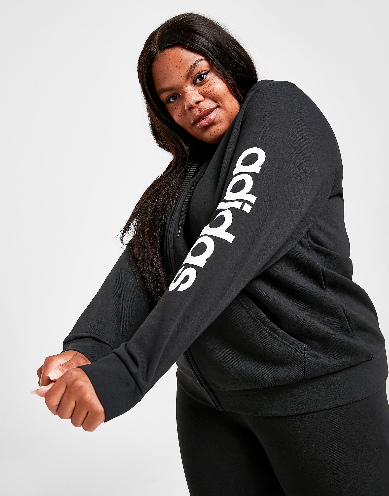 

adidas Core Overhead Plus Size Hoodie - Black / White, Black / White