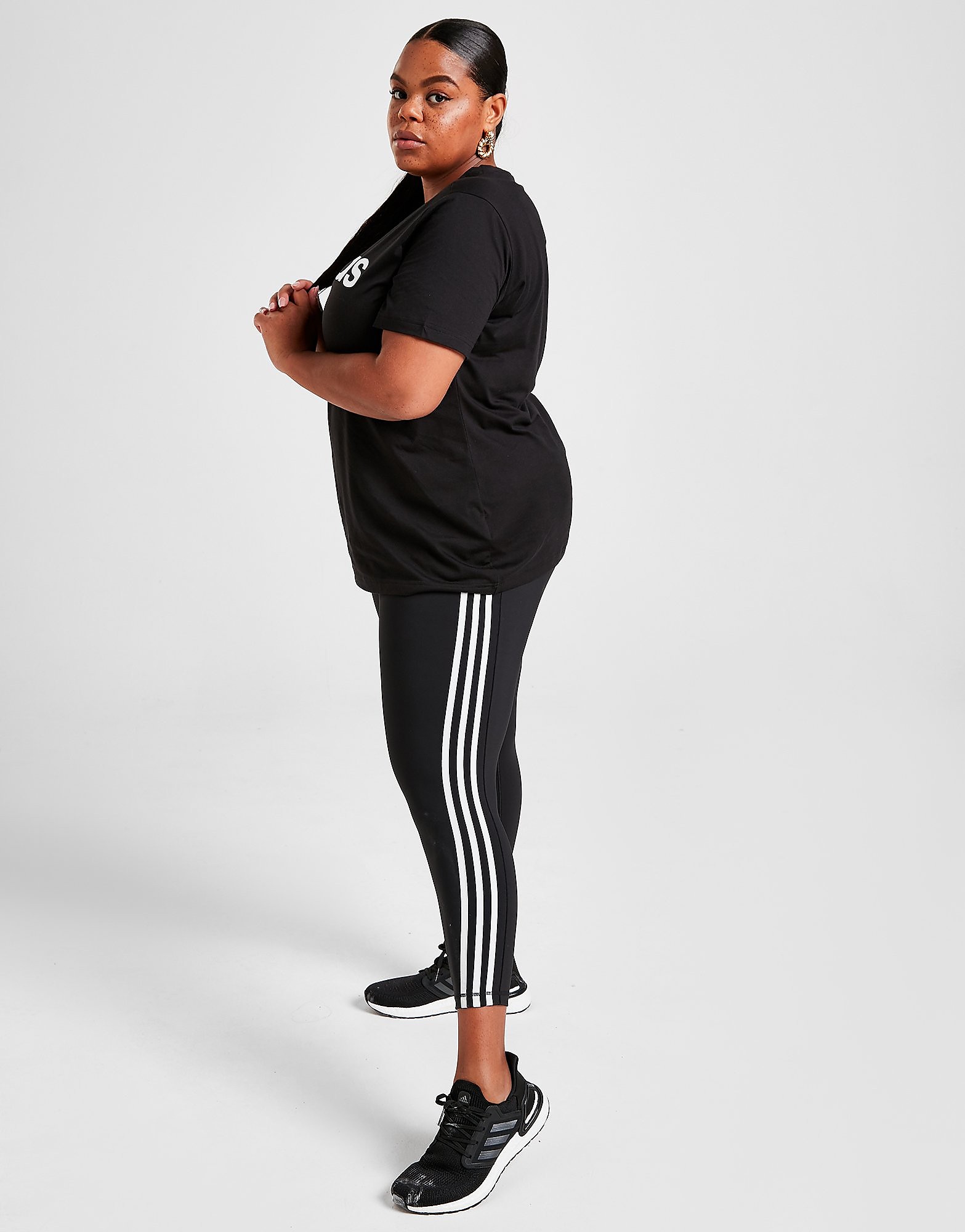 

adidas 3-Stripes Plus Size Tights - Black / White/White - Womens, Black / White/White