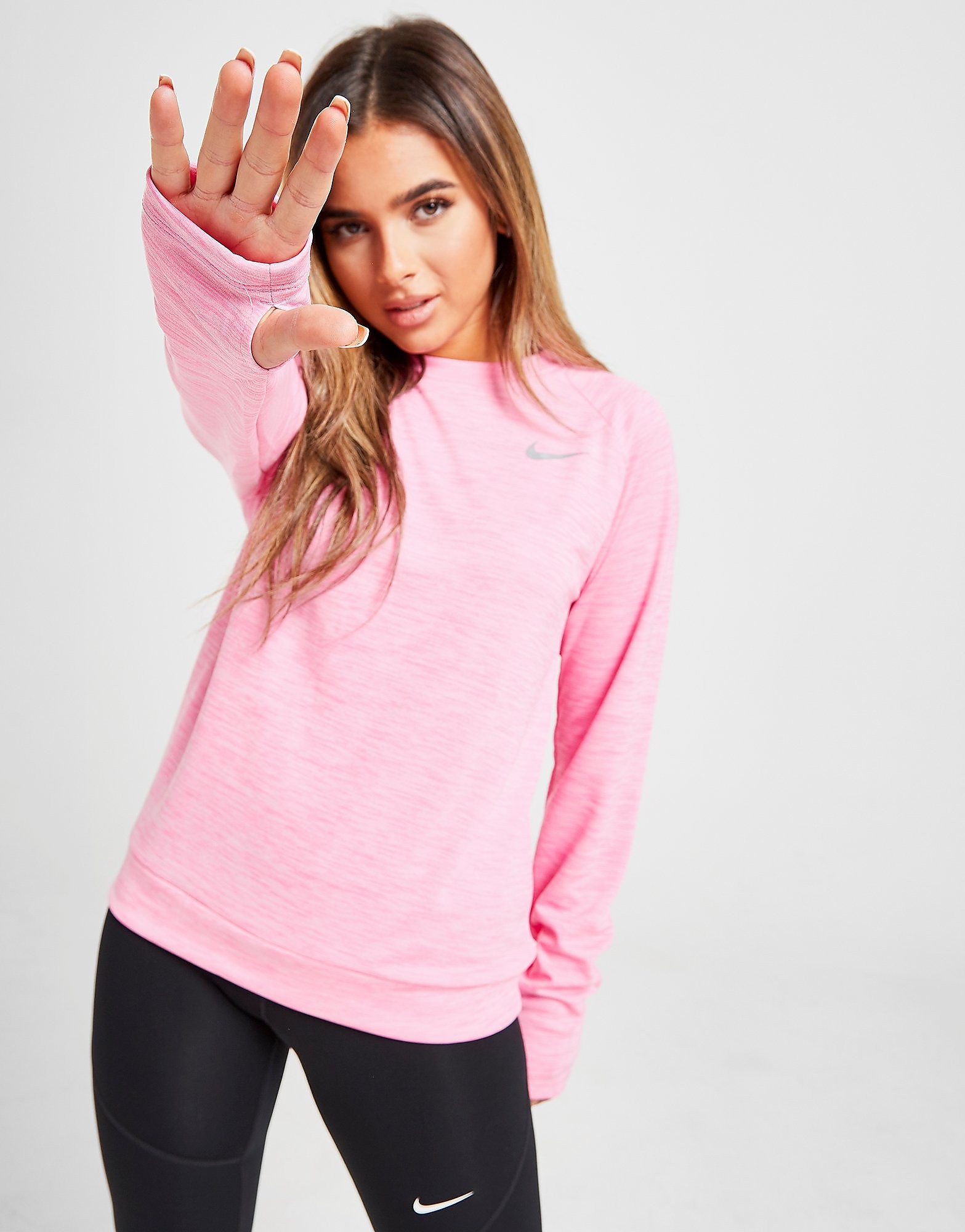 

Nike Running Pacer Crew Top - Only at JD - Pink Glow/Heather - Womens, Pink Glow/Heather