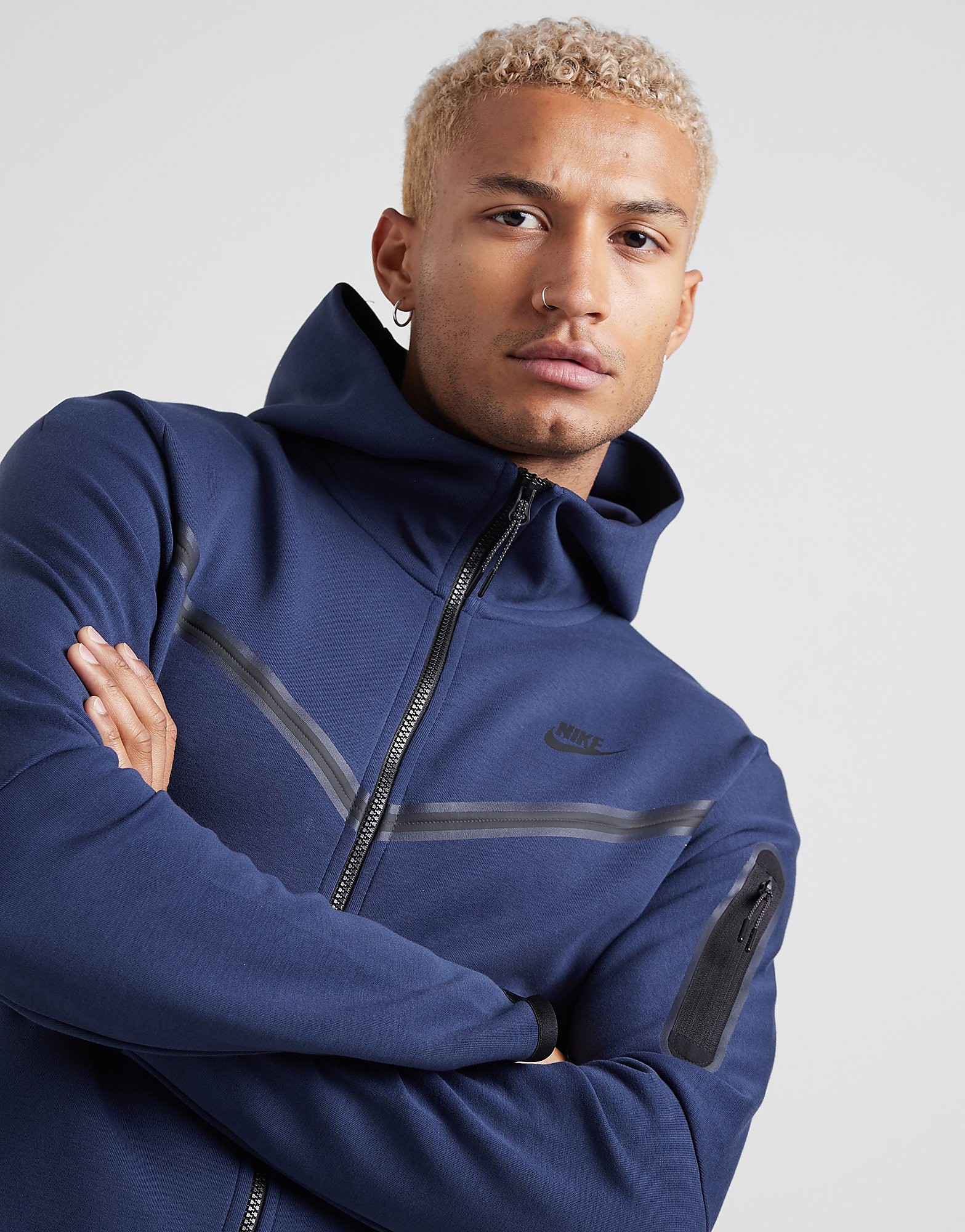 

Nike Tech Fleece Full Zip Hoodie - Midnight Navy/Black - Mens, Midnight Navy/Black
