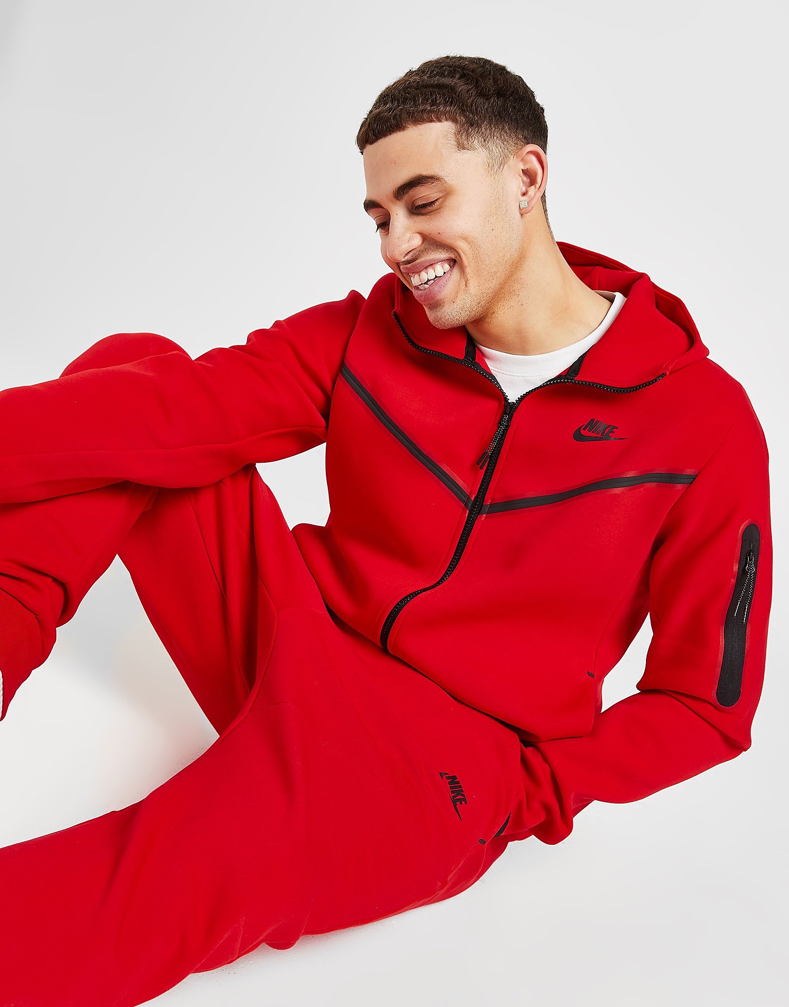 

Nike Tech Fleece Full Zip Hoodie - University Red/Black - Mens, University Red/Black