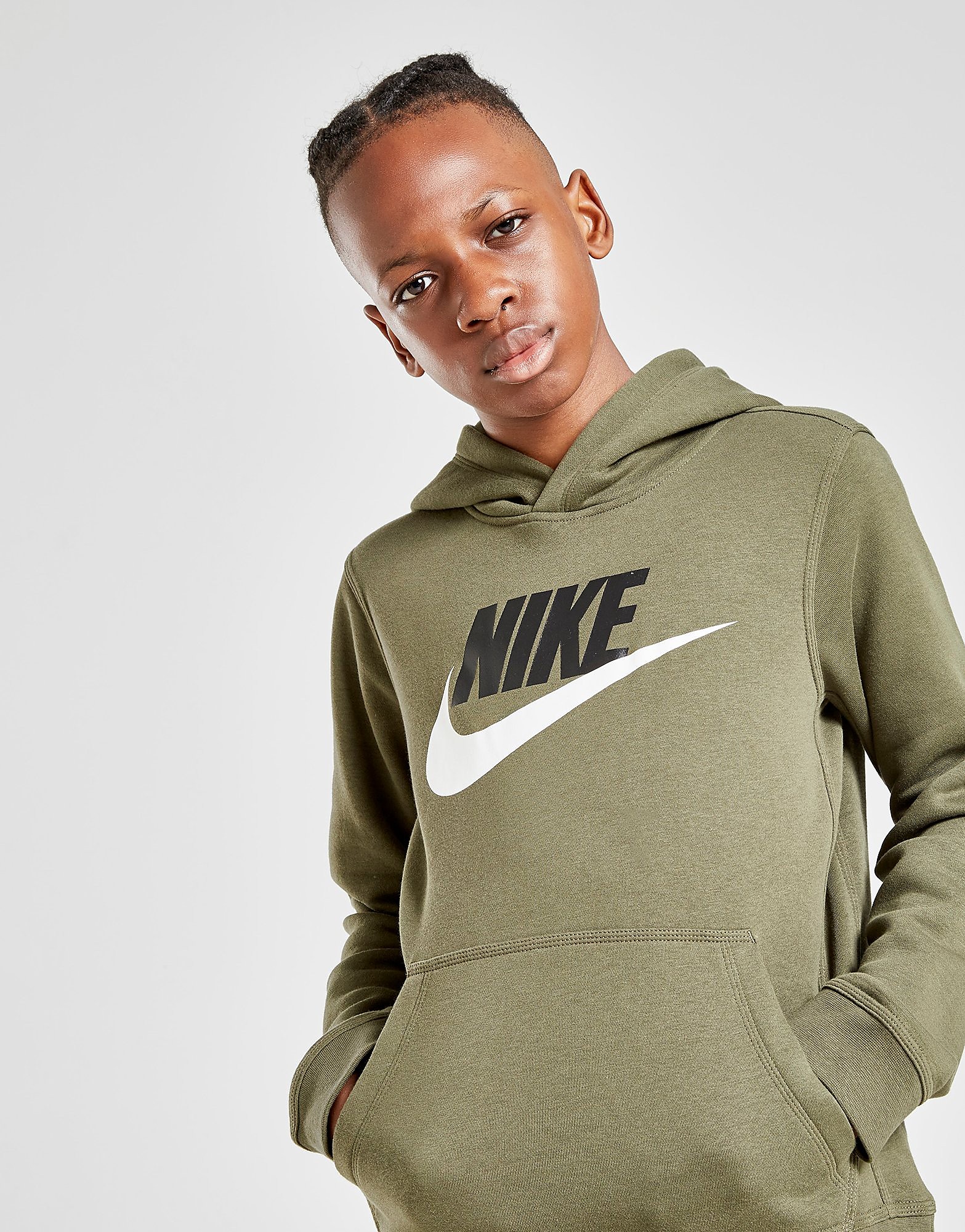 

Nike Fleece Overhead Hoodie Junior - Cargo Khaki/Black - Kids, Cargo Khaki/Black