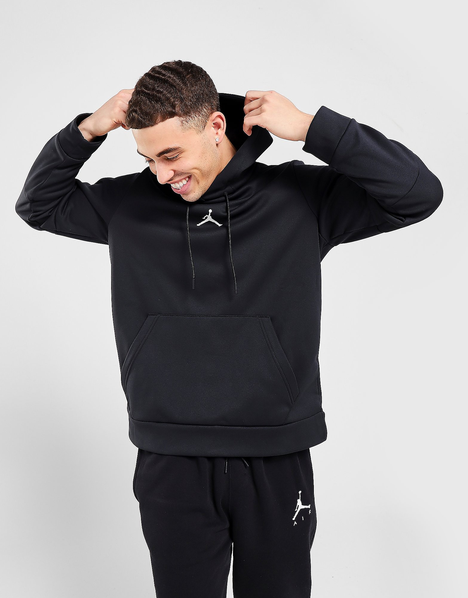 Jordan Therma Overhead Hoodie - Black/Black/White - Mens, Black/Black/White