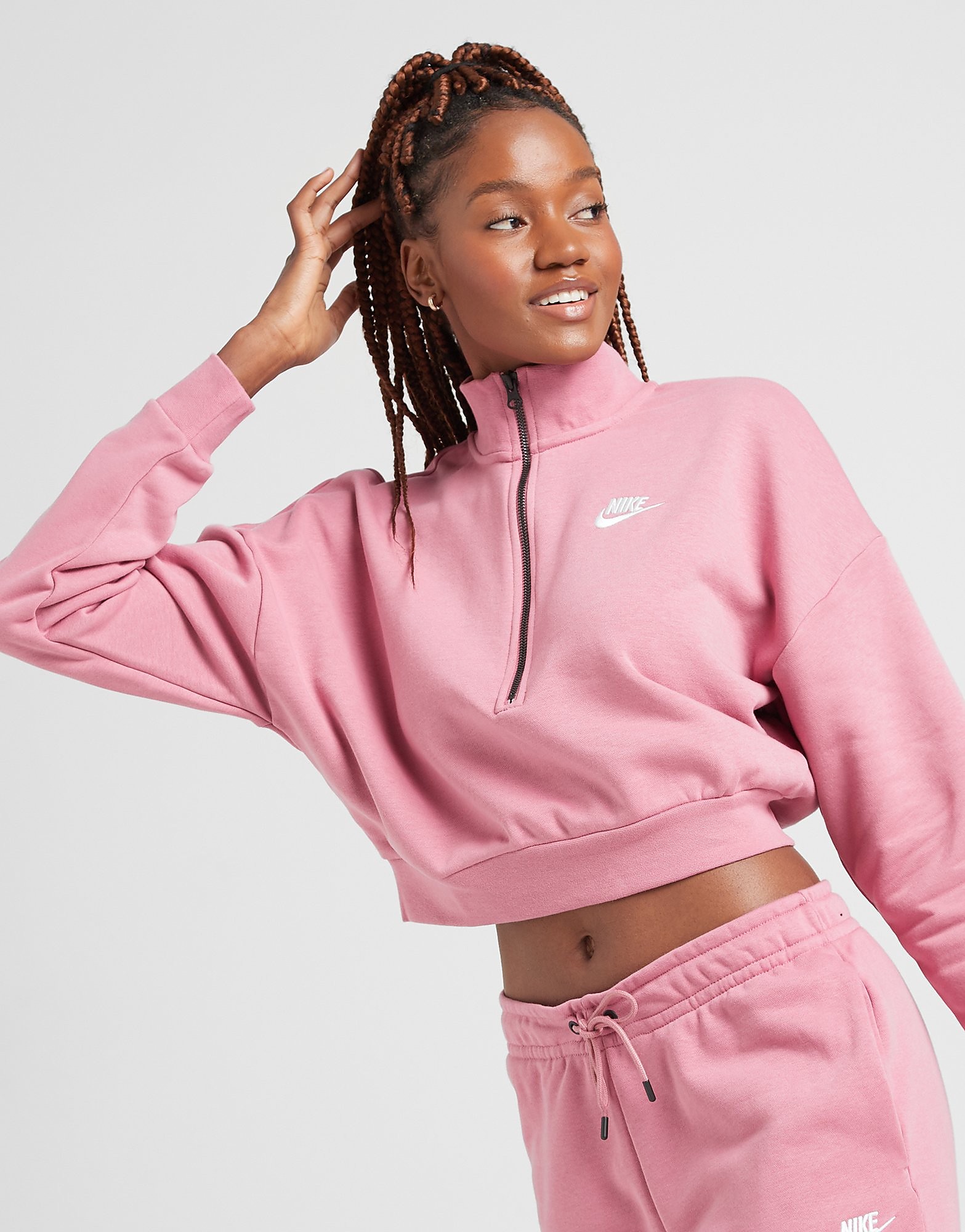 

Nike Essential Crop 1/4 Zip Sweatshirt - Only at JD - Desert Berry/White/White, Desert Berry/White/White
