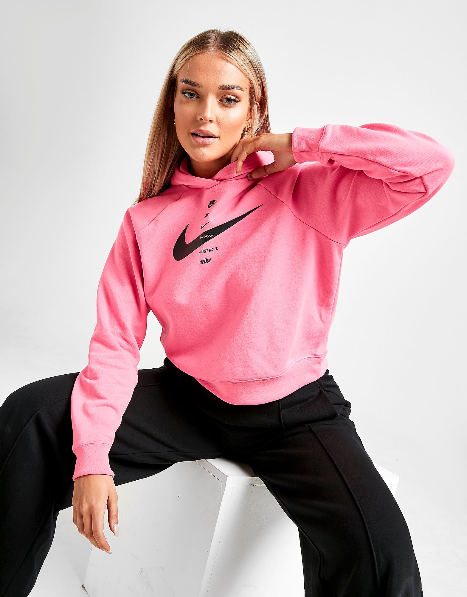

Nike Swoosh Overhead Fleece Hoodie - Pink Glow/Black/Black - Womens, Pink Glow/Black/Black