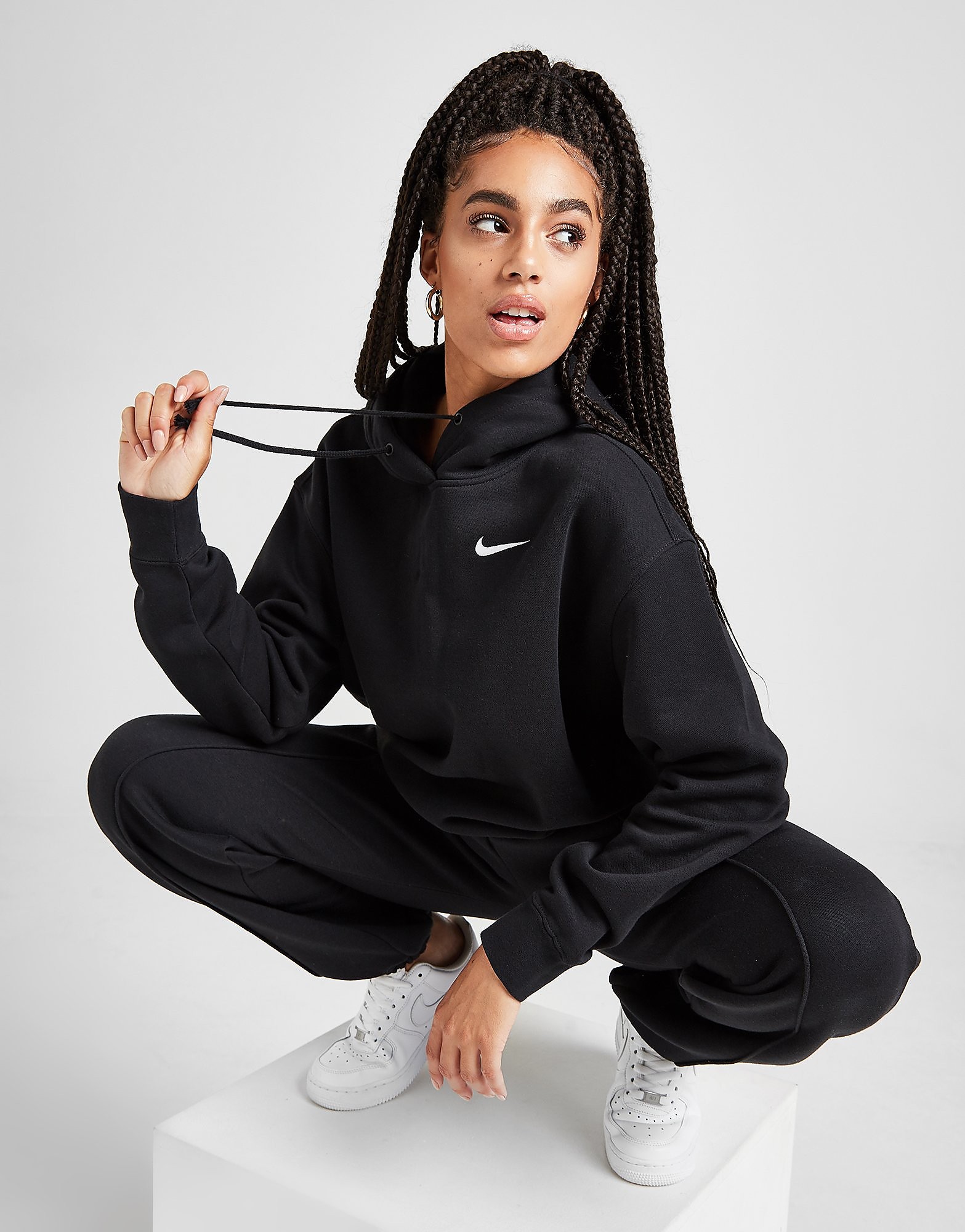 

Nike Fleece Overhead Hoodie - Black/White - Womens, Black/White