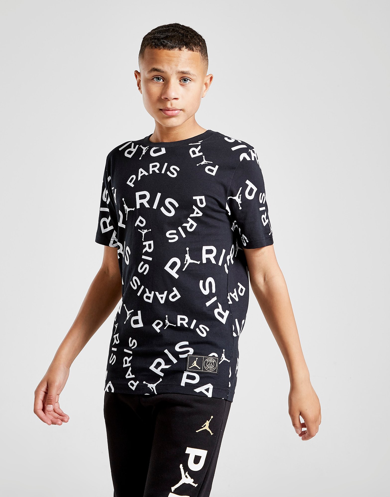 

Jordan Paris Saint Germain All Over Print T-Shirt Junior - Black/White - Kids, Black/White