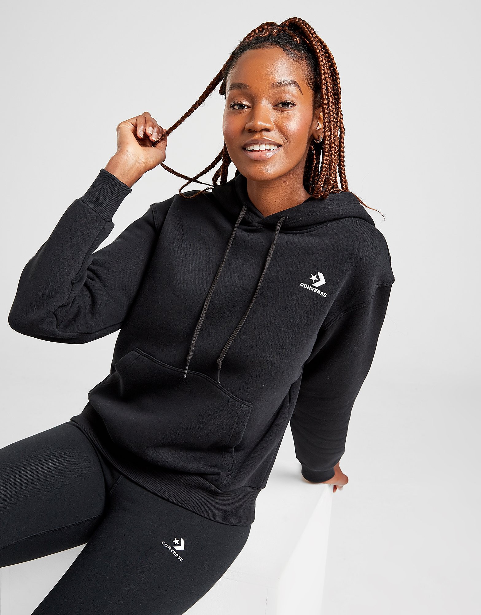 Converse Star & Chevron Overhead Hoodie - Black/White, Black/White