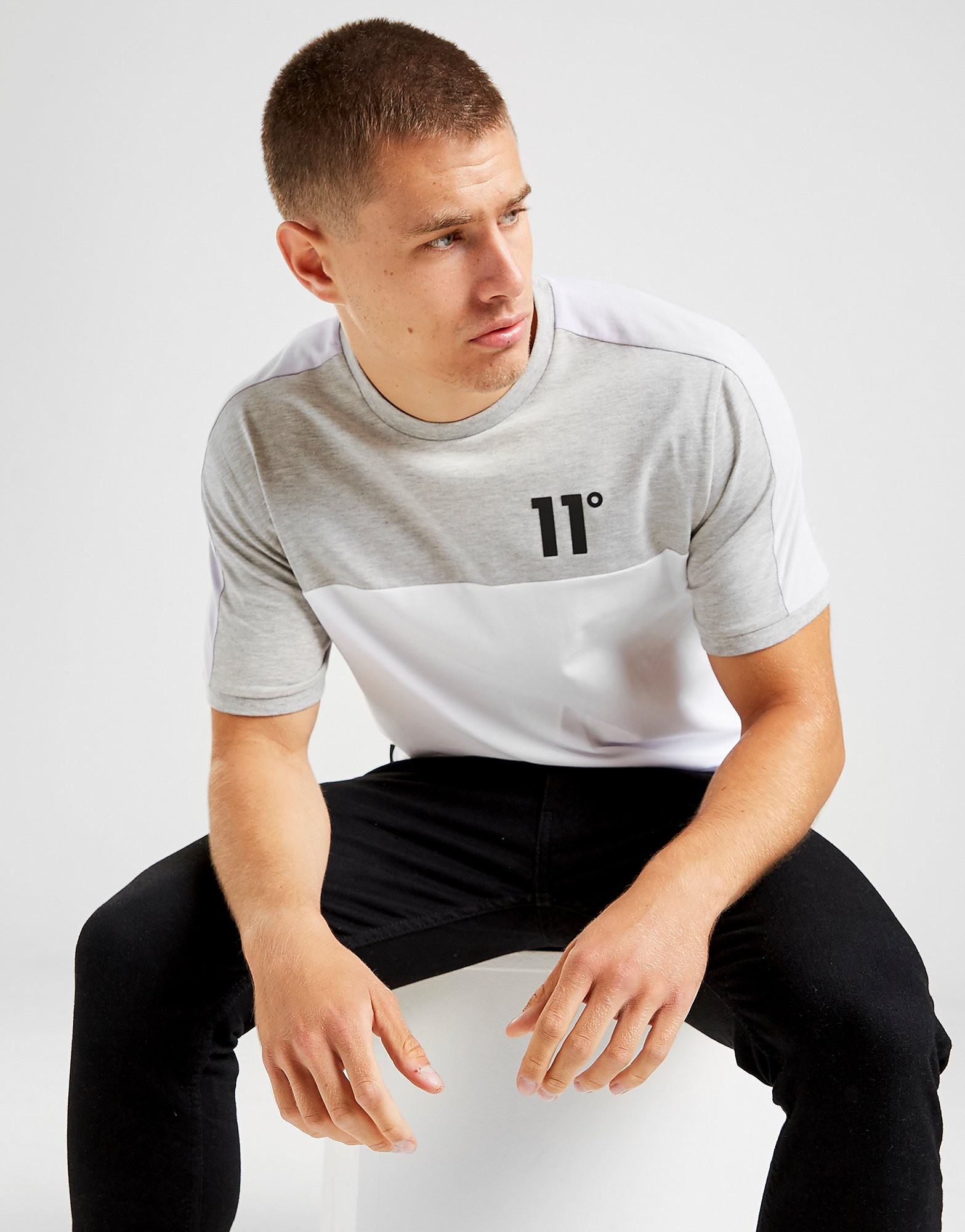

11 Degrees Panel T-Shirt - Only at JD - Grey/White/Pink - Mens, Grey/White/Pink