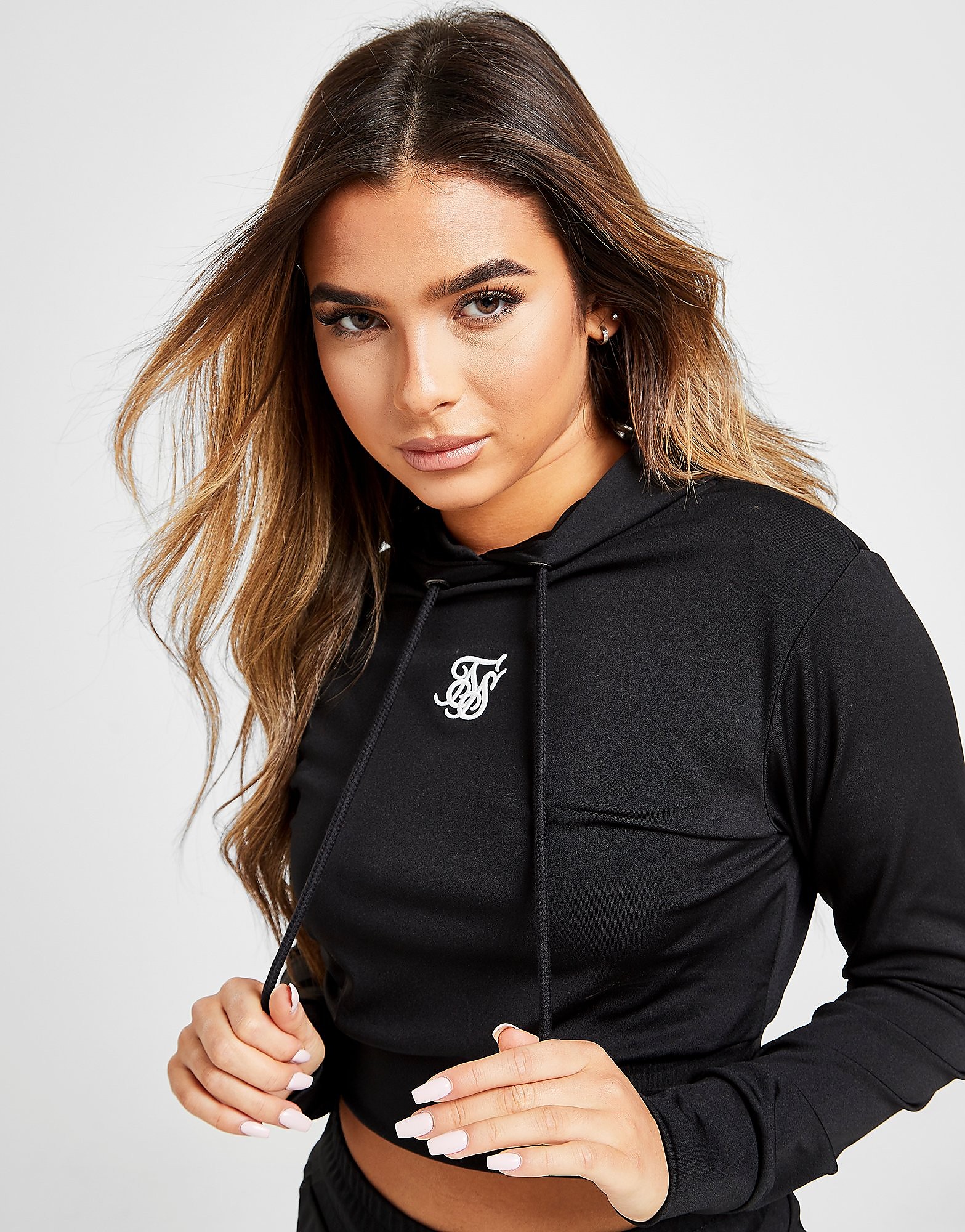 

SikSilk Poly Logo Crop Hoodie - Black - Womens, Black