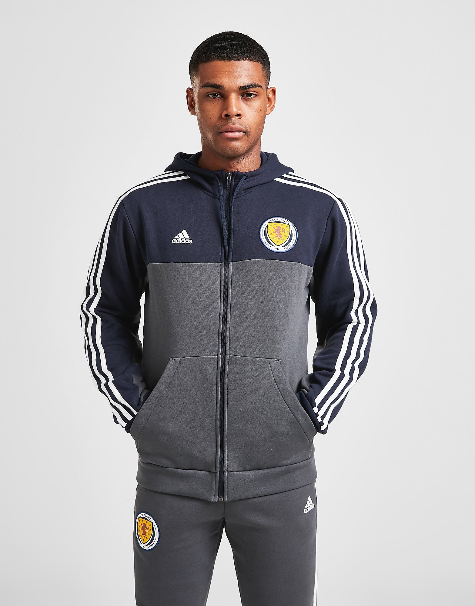

adidas Scotland 3-Stripe Full Zip Hoodie - Blue/Grey - Mens, Blue/Grey