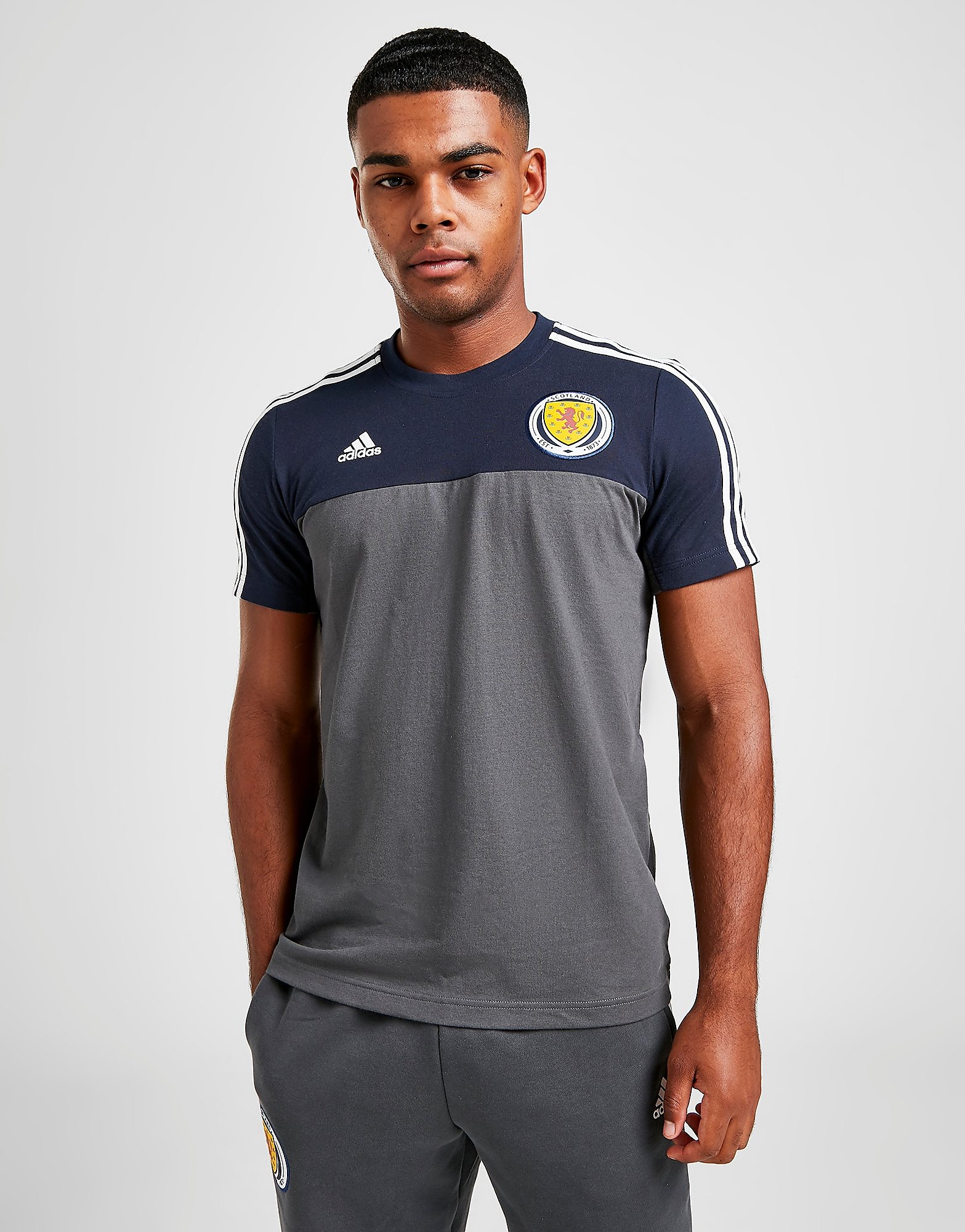 

adidas Scotland 3-Stripe Short Sleeve T-Shirt - Blue/Grey - Mens, Blue/Grey