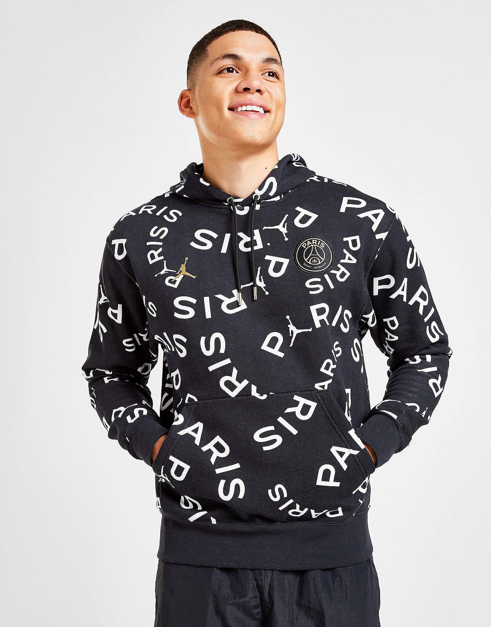 

Jordan Paris Saint Germain All Over Print Fleece Hoodie - Black/Metallic Gold/White - Mens, Black/Metallic Gold/White