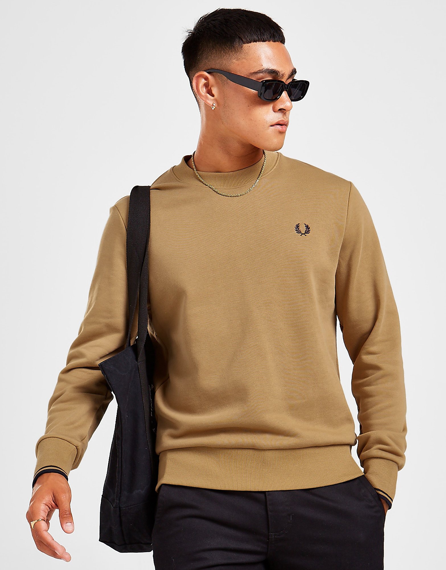 

Fred Perry Twin Tipped Crew Sweatshirt - Brown/Stone - Mens, Brown/Stone
