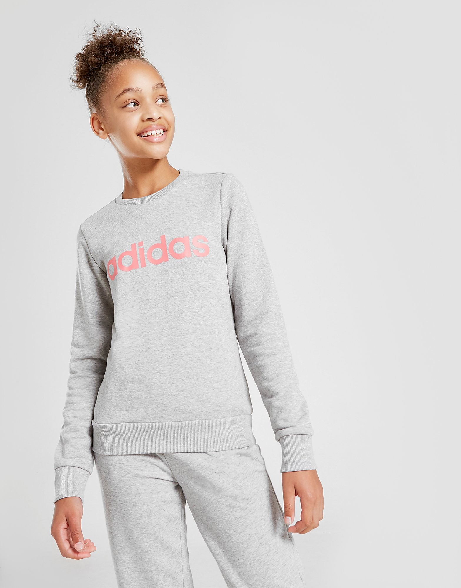 

adidas Originals Girls' Core Crew Sweatshirt Junior - Medium Grey Heather / Signal Pink / Coral - Kids, Medium Grey Heather / Signal Pink / Coral