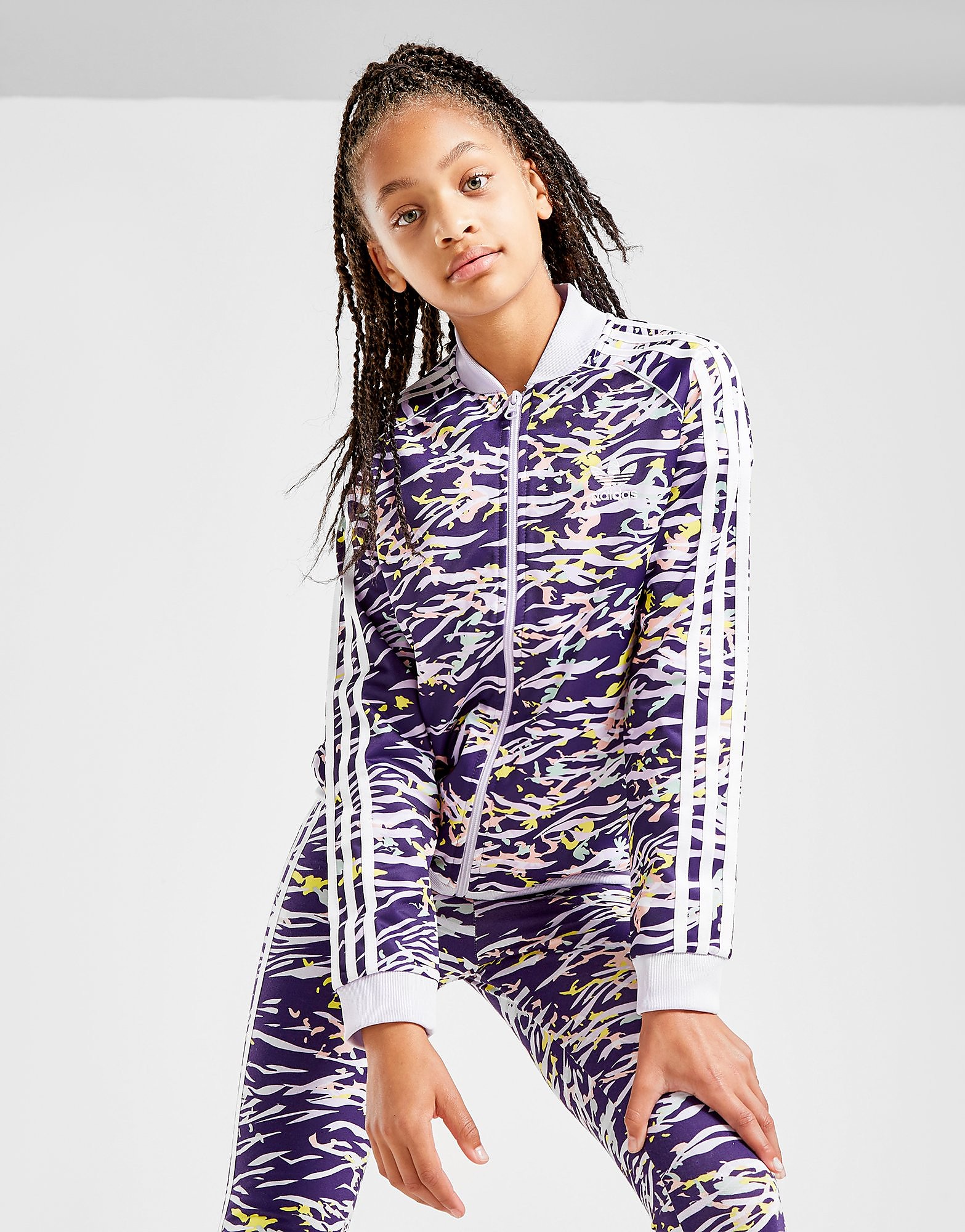 

adidas Originals Girls' All Over Print SS Track Top - Dark Purple / Purple Tint / Multicolor / White - Kids, Dark Purple / Purple Tint / Multicolor / White