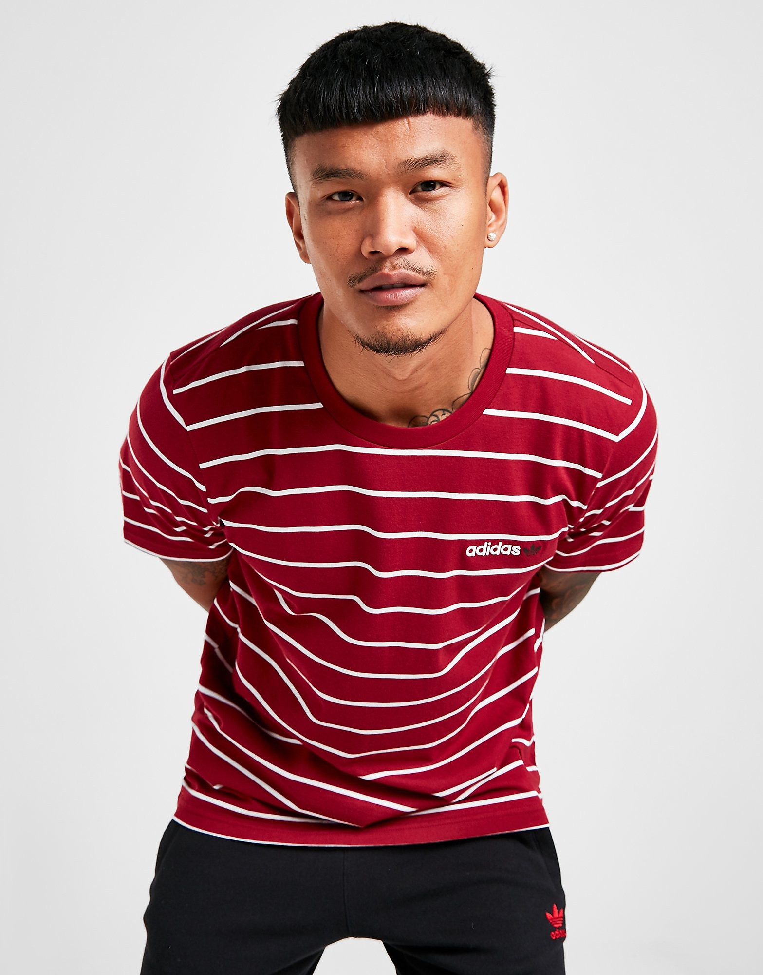 

adidas Originals Linear 2.0 Stripe T-Shirt - Burgundy/White - Mens, Burgundy/White