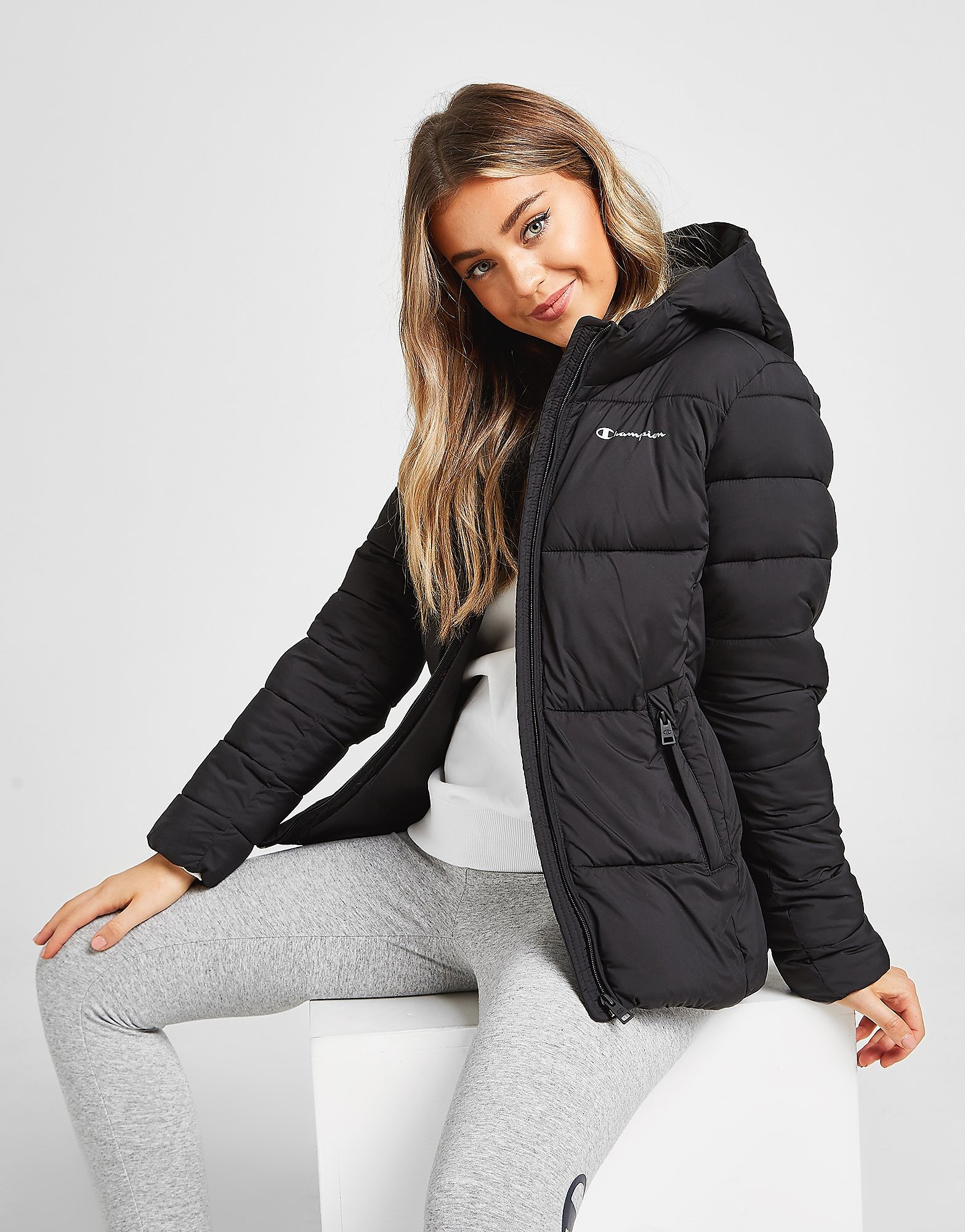 

Champion Script Logo Padded Jacket - Only at JD - Black - Womens, Black