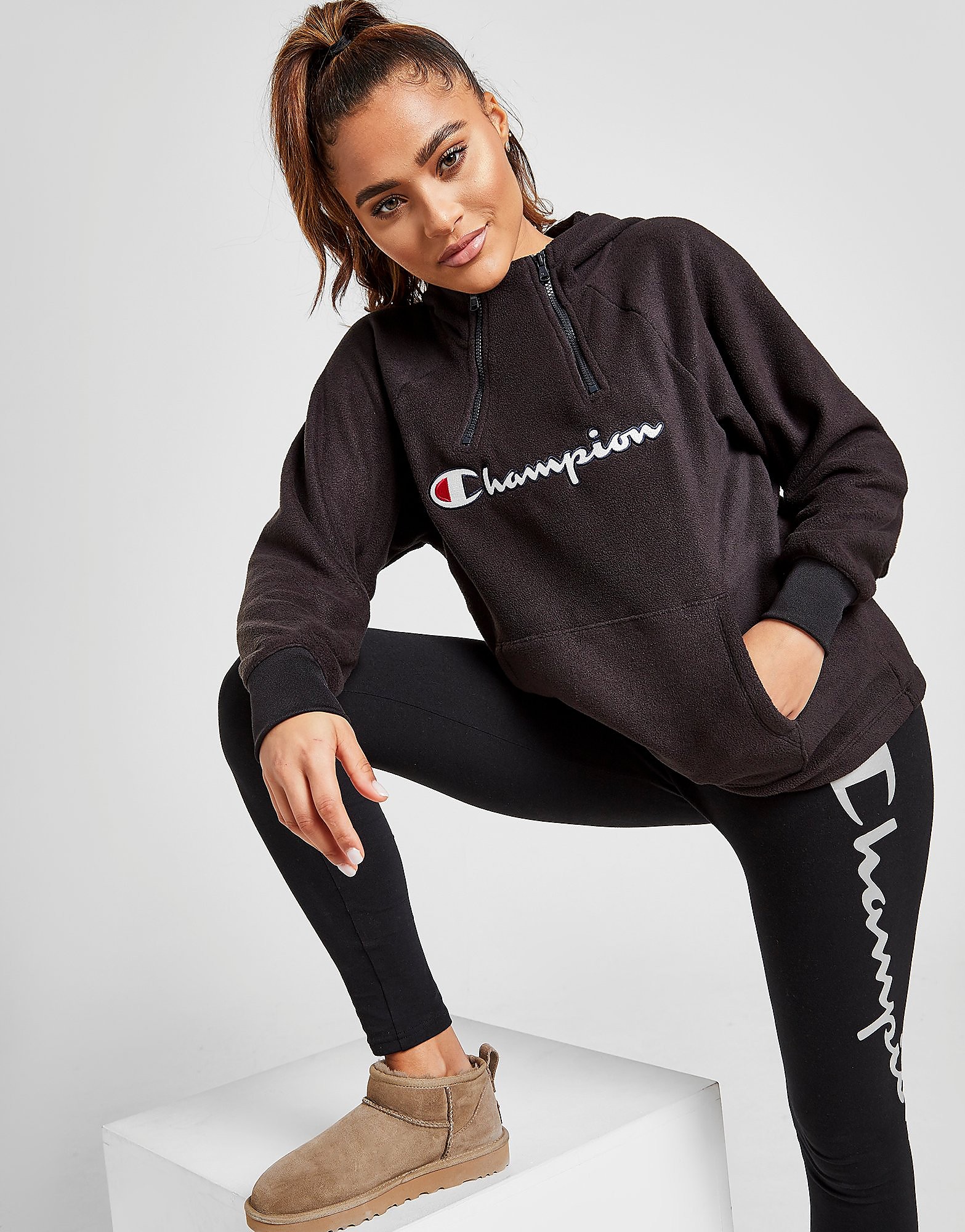 

Champion 1/4 Zip Polar Fleece Hoodie - Black - Womens, Black