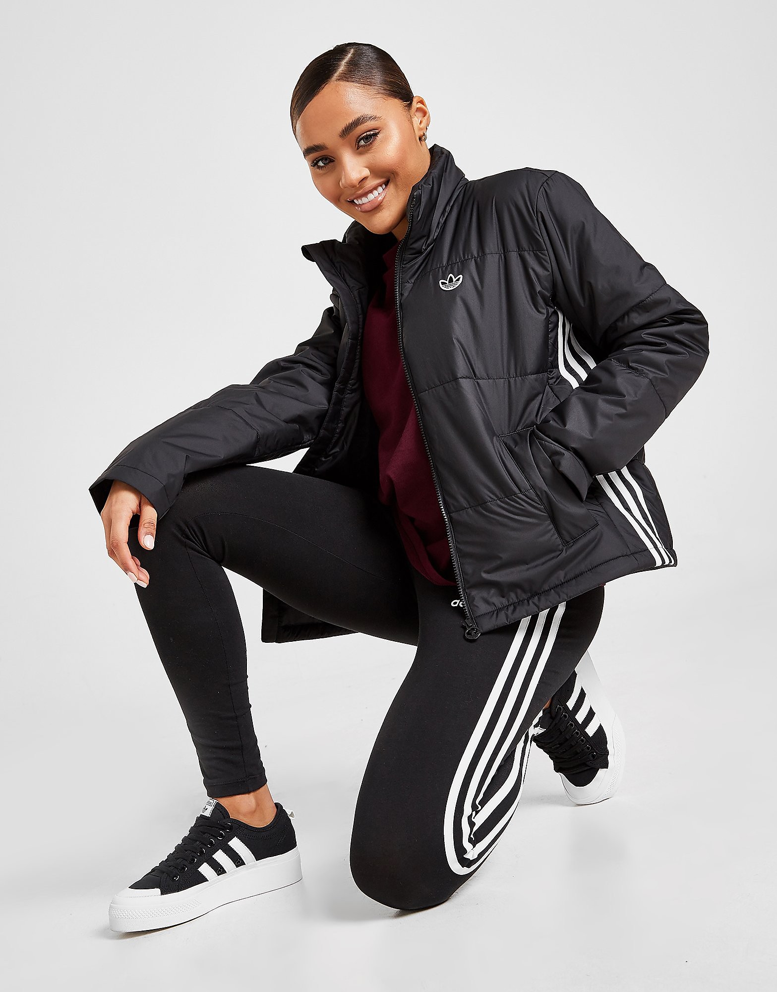 

adidas Originals 3-Stripes Puffa Jacket - Black - Womens, Black