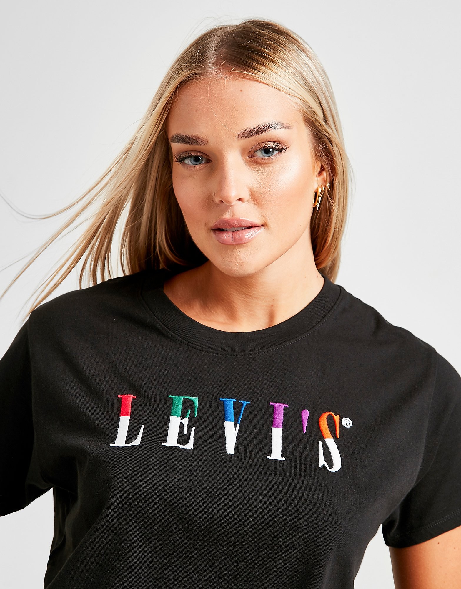 Levis Split Serif Crop T-Shirt - Black/Multi Coloured - Womens, Black/Multi Coloured