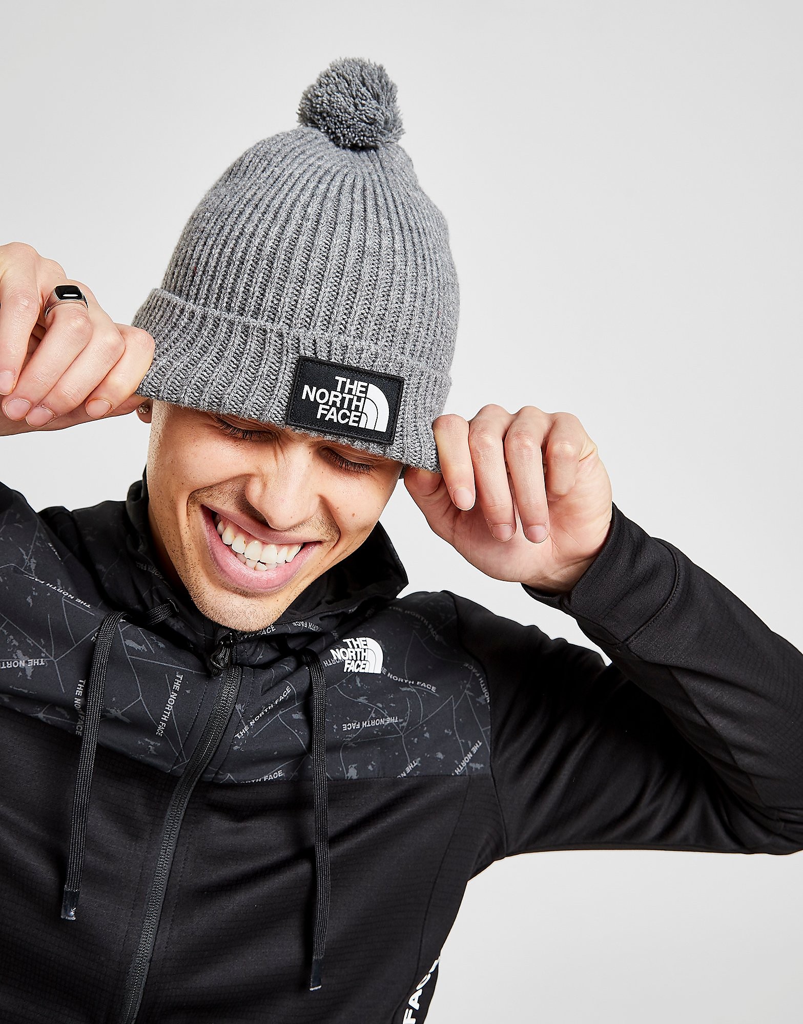 

The North Face TNF Box Pom Beanie Hat - Grey - Womens, Grey