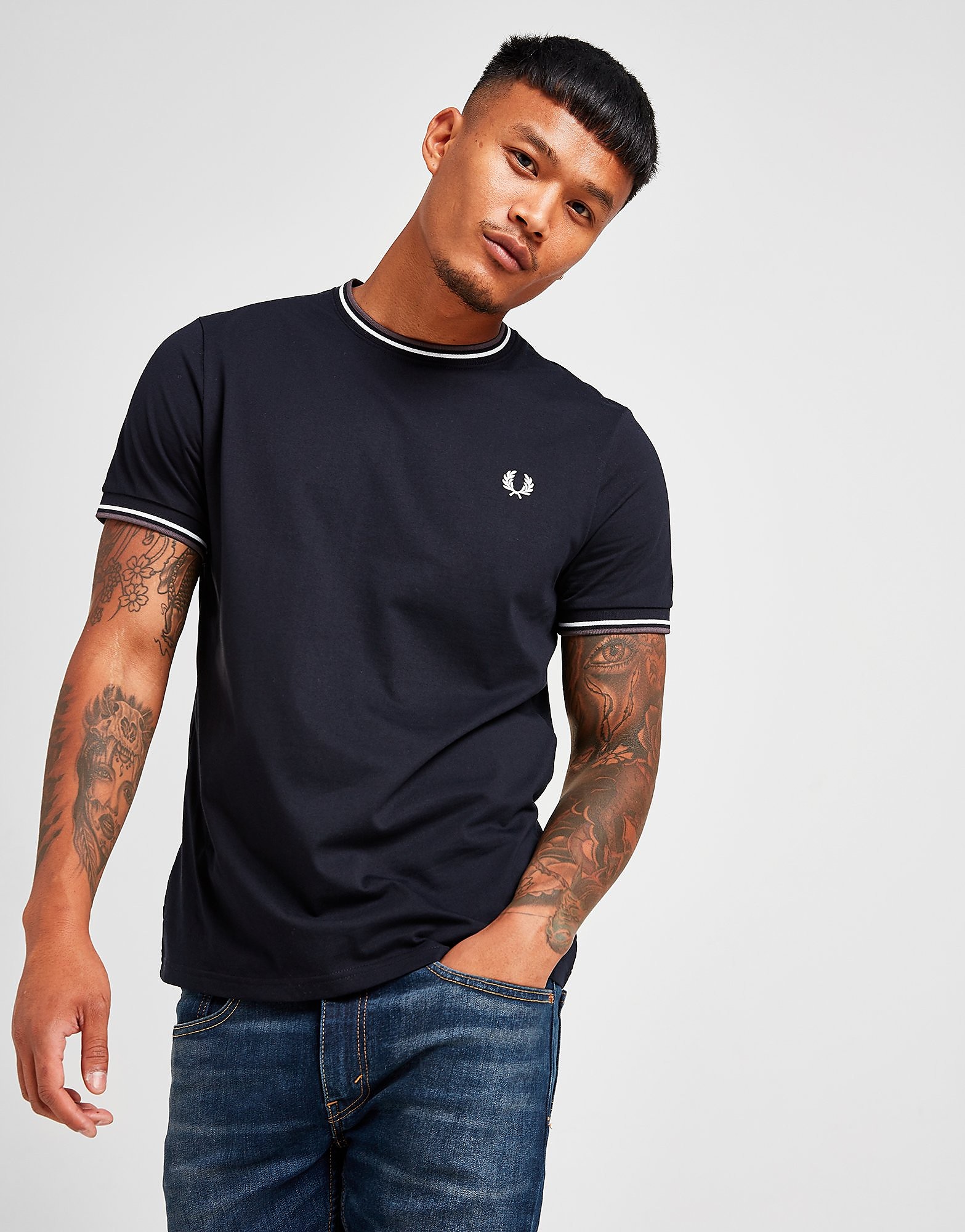 Fred Perry Twin Tipped T-Shirt - Only at JD - Blue/Grey - Mens, Blue/Grey