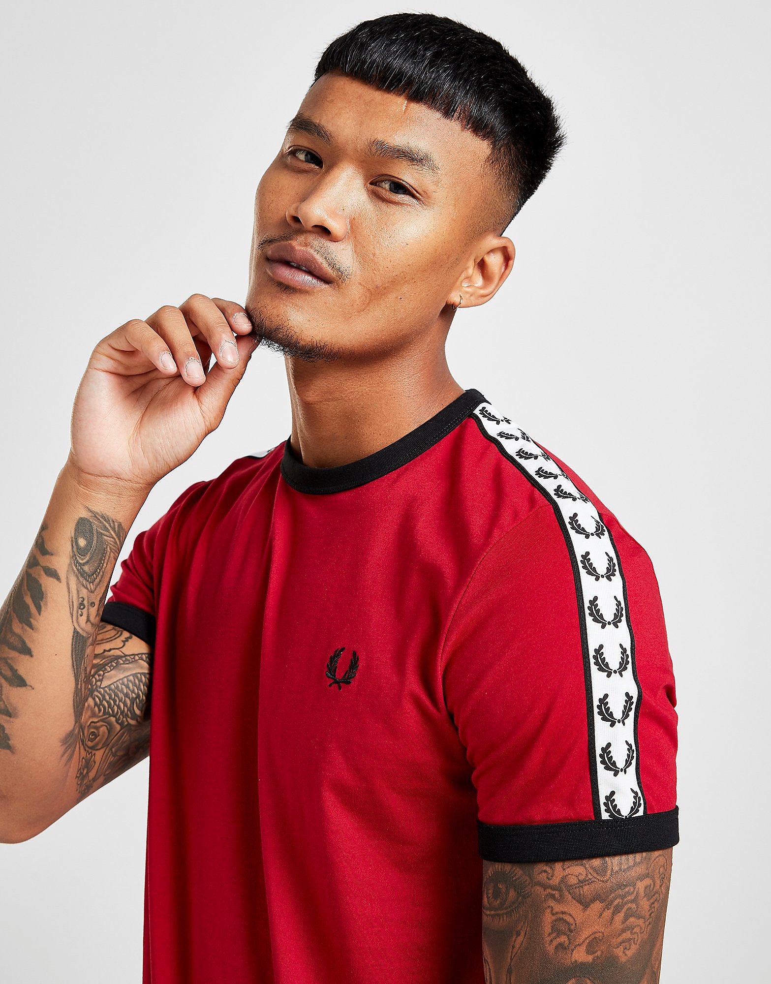 

Fred Perry Taped Ringer T-Shirt - Red/Black - Mens, Red/Black