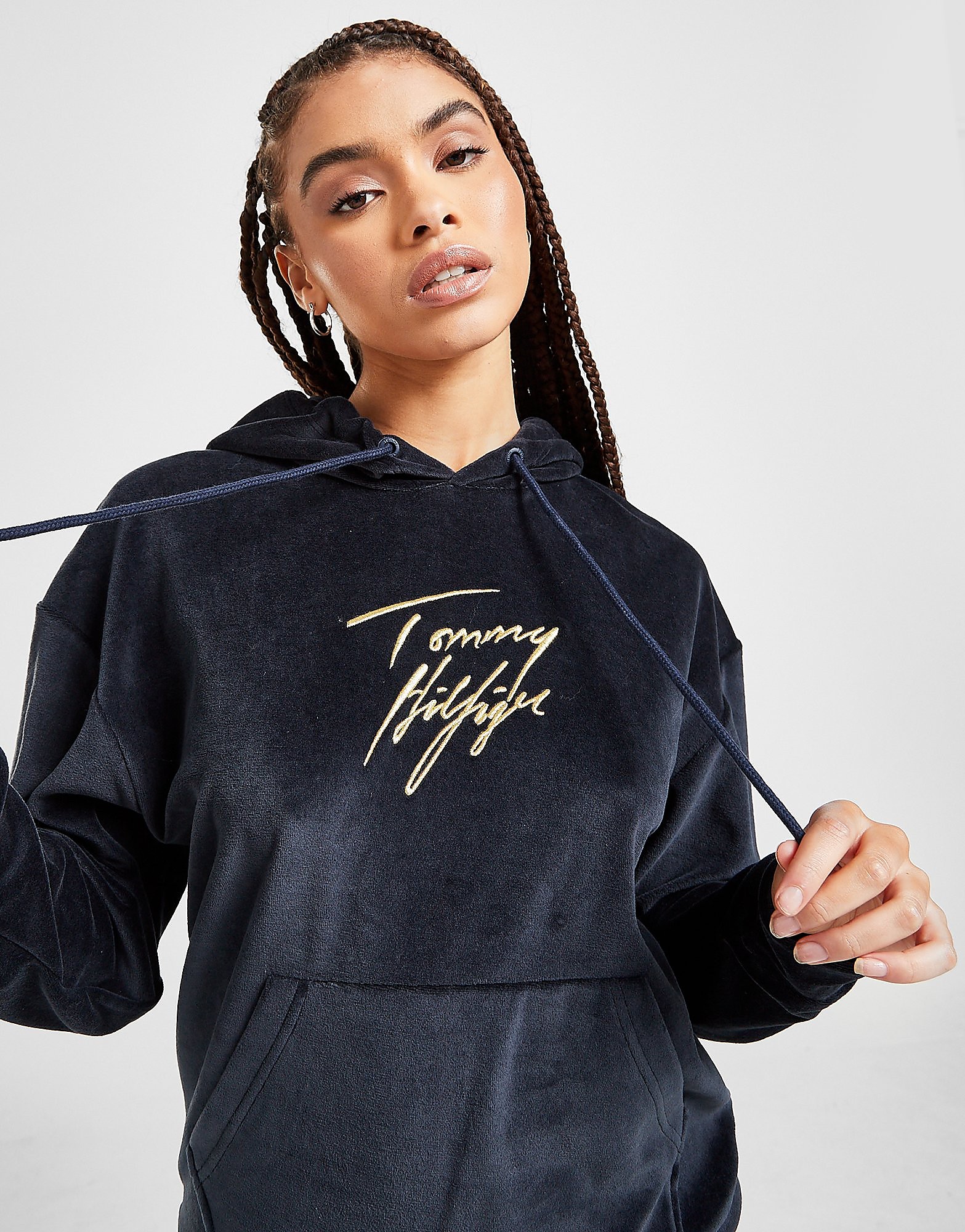 

Tommy Hilfiger Embroidered Velour Hoodie - Blue - Womens, Blue