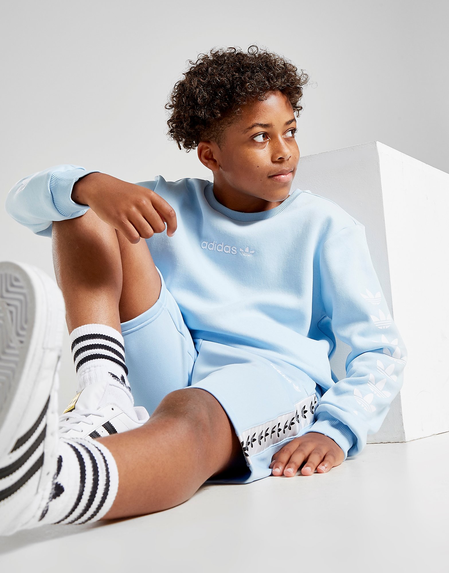 

adidas Originals Trefoil Repeat Crew Sweatshirt Junior - Blue/White - Kids, Blue/White