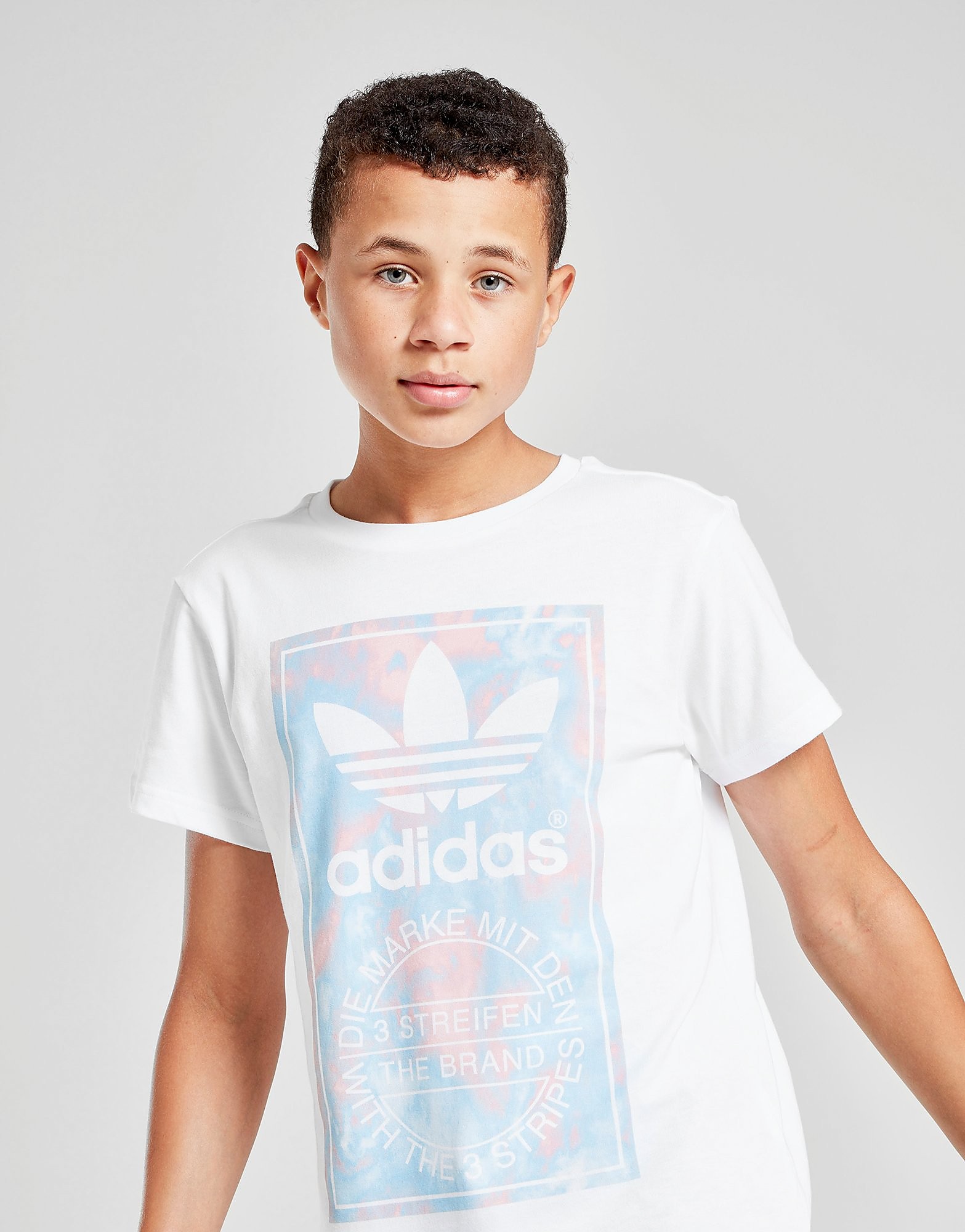 

adidas Originals Trefoil Tie Dye Box Logo T-Shirt Junior - White/Pink/Blue - Kids, White/Pink/Blue