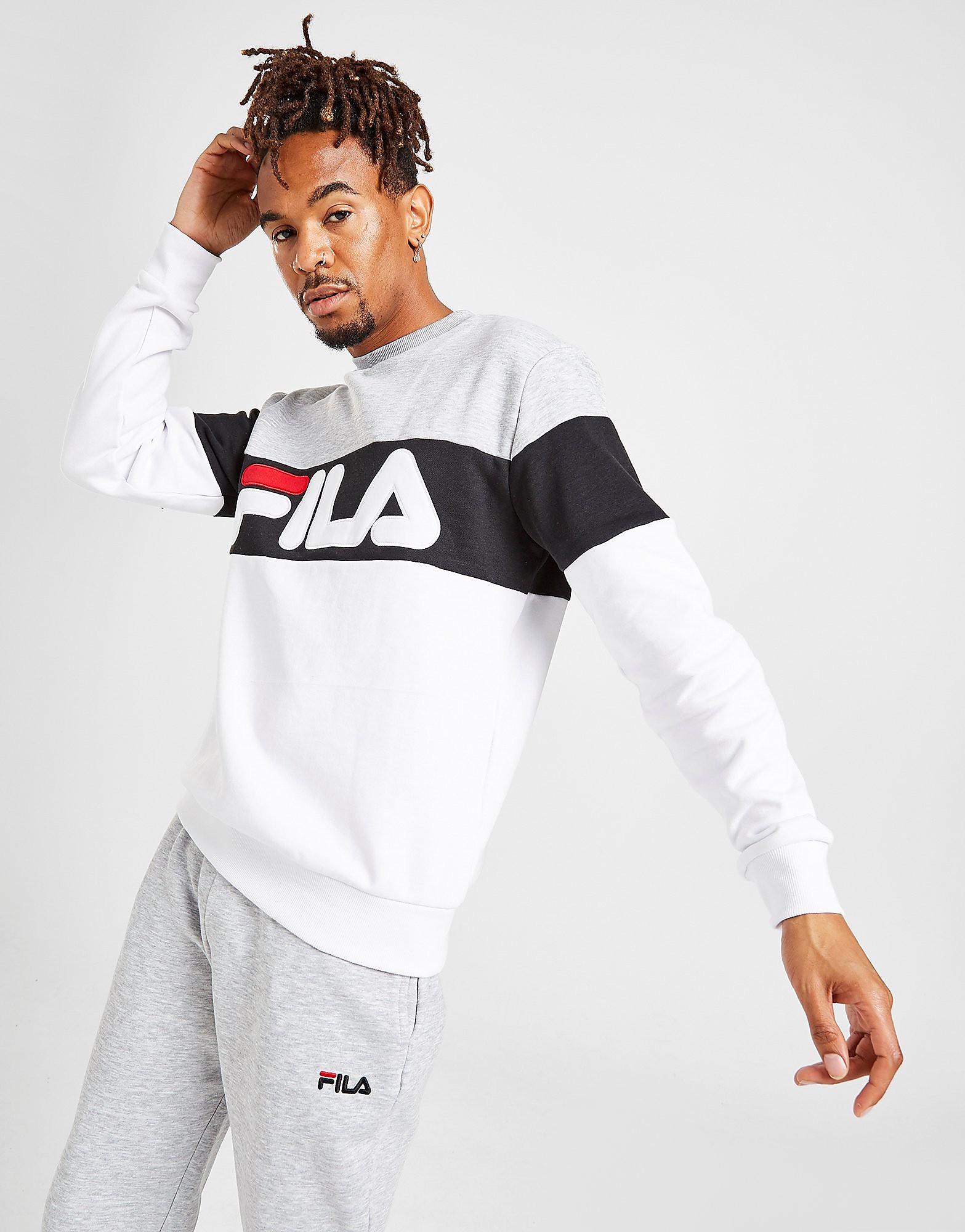 

Fila Marrow Colour Block Crew Sweatshirt - Only at JD - White - Mens, White
