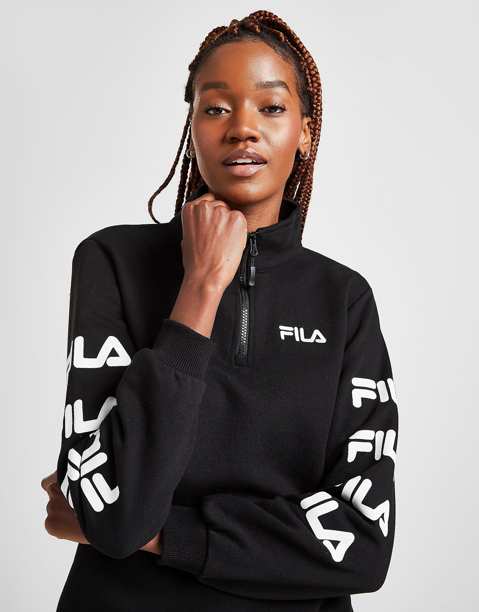 Fila Repeat Logo 1/4 Zip Sweatshirt - Only at JD - Black/White, Black/White