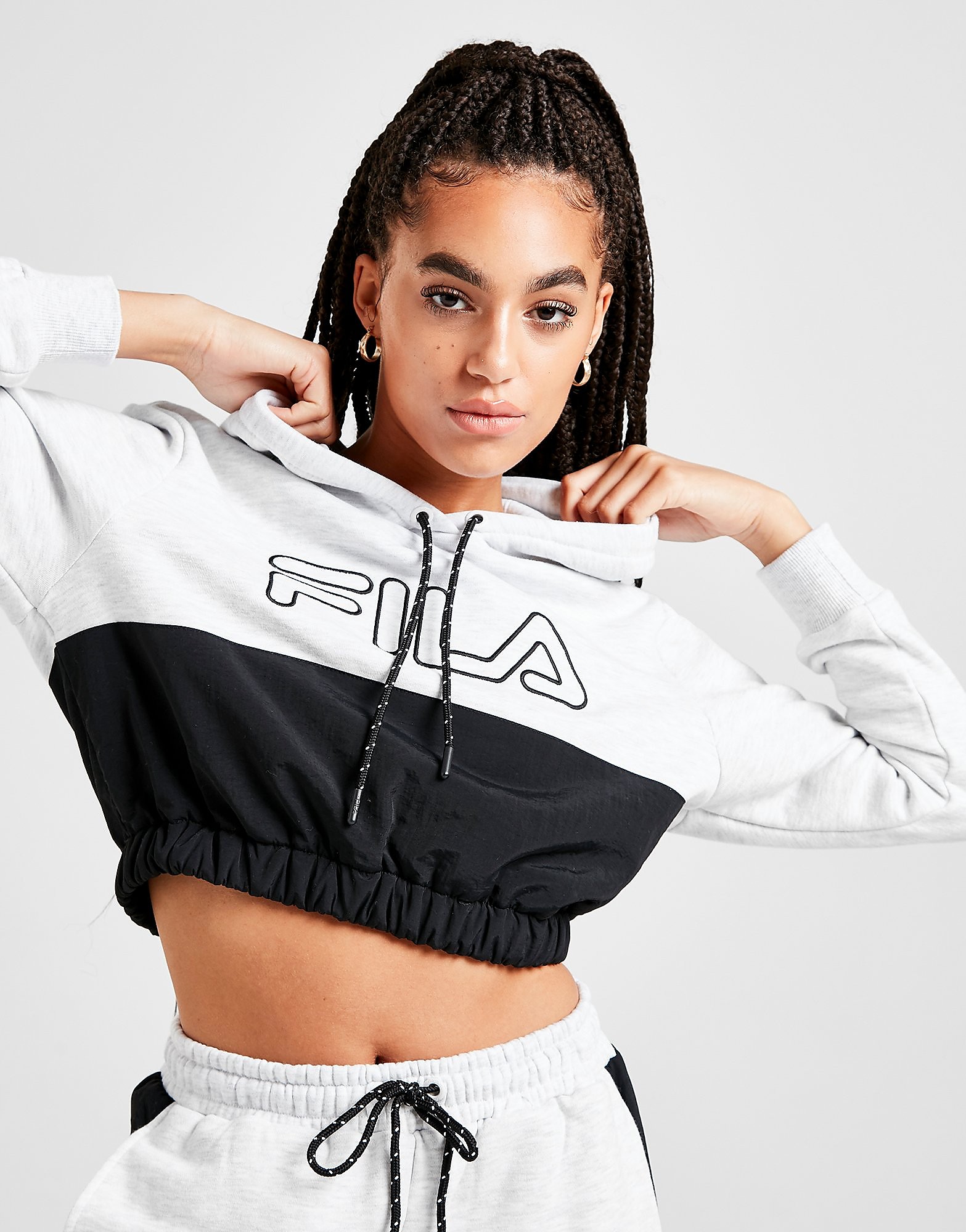 

Fila Woven Panel Crop Hoodie - Only at JD - Grey, Grey