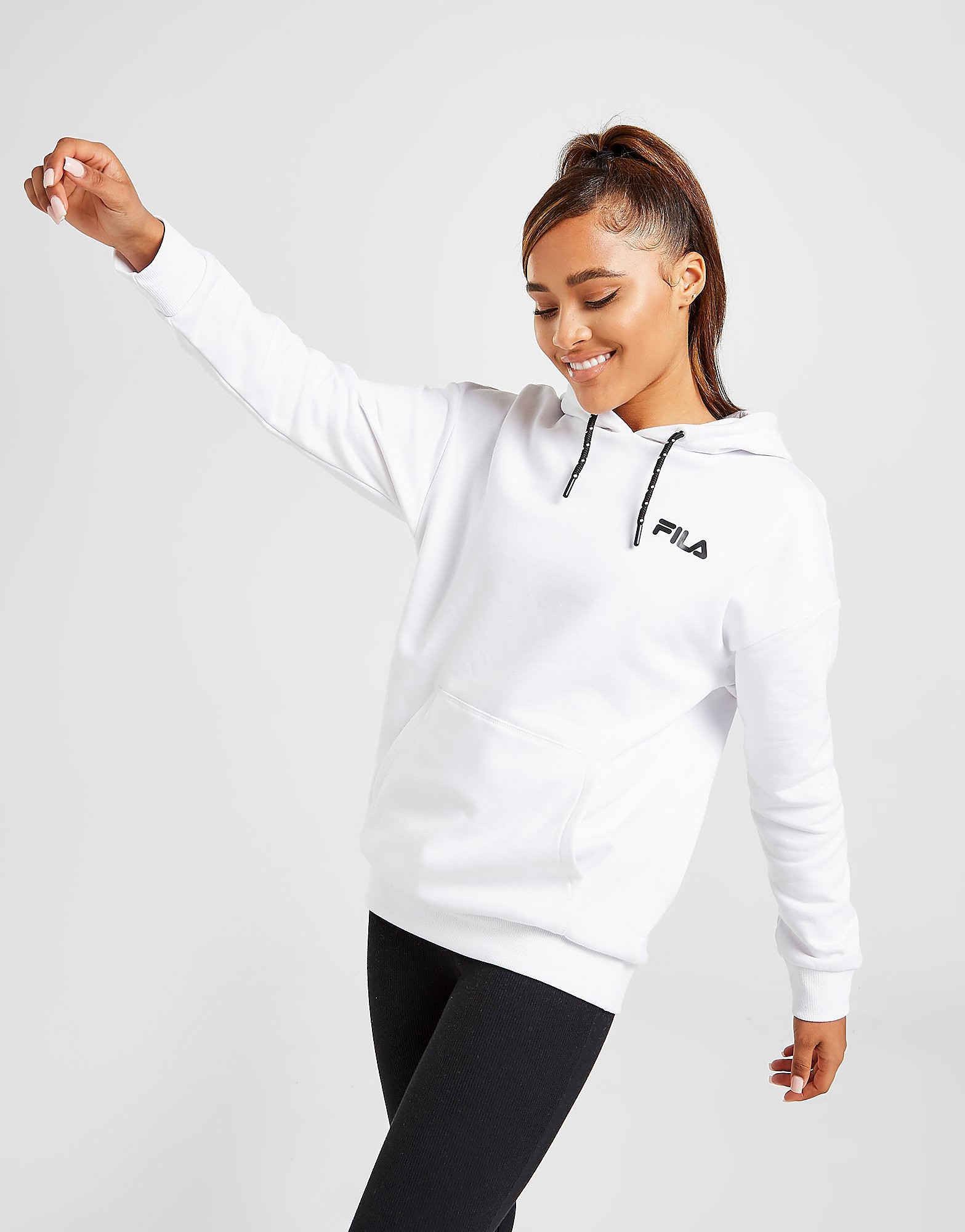 Fila Back Graphic Boyfriend Hoodie - Only at JD - White/Black - Womens, White/Black