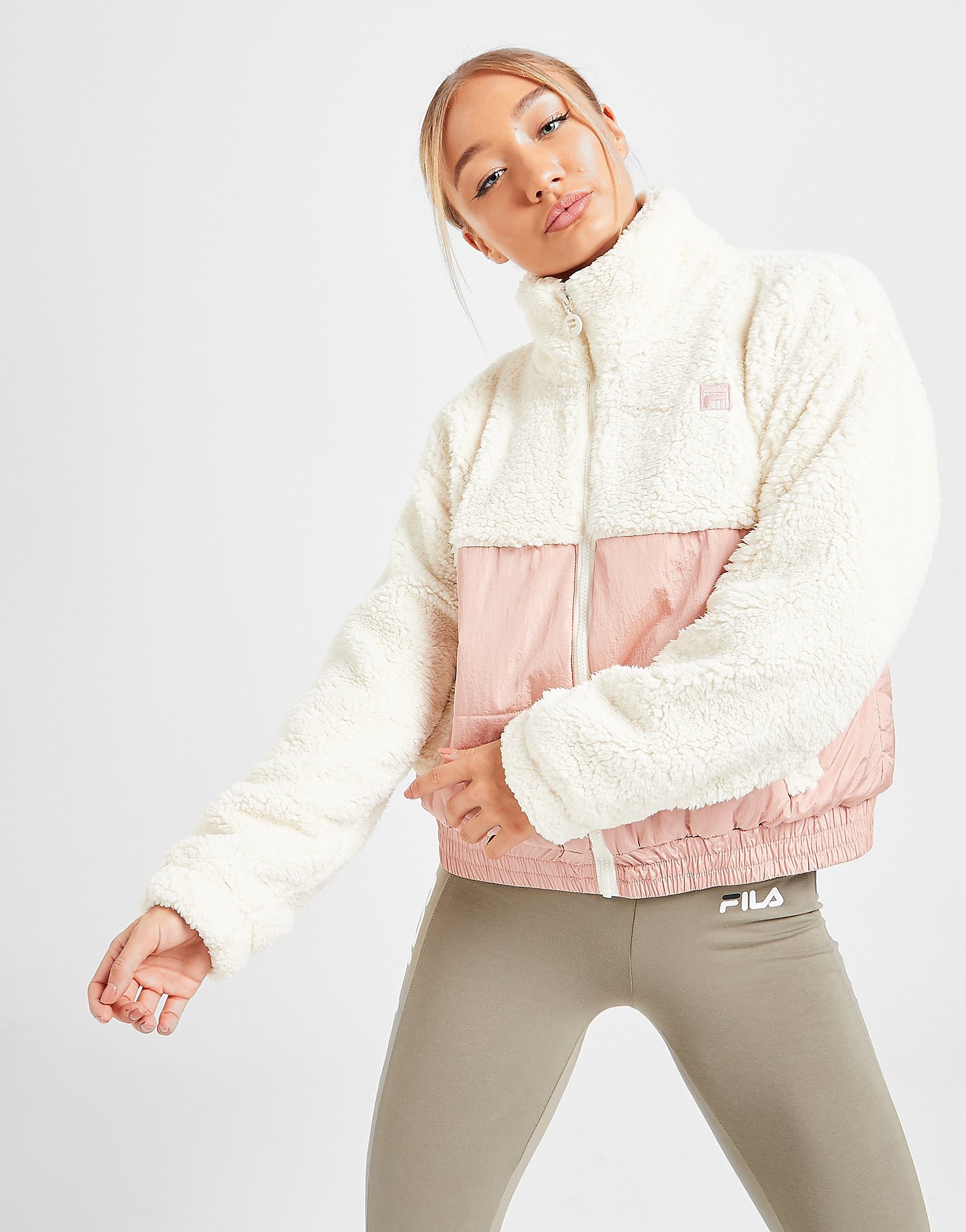 Fila Sherpa Mix Jacket - White/Pink - Womens, White/Pink