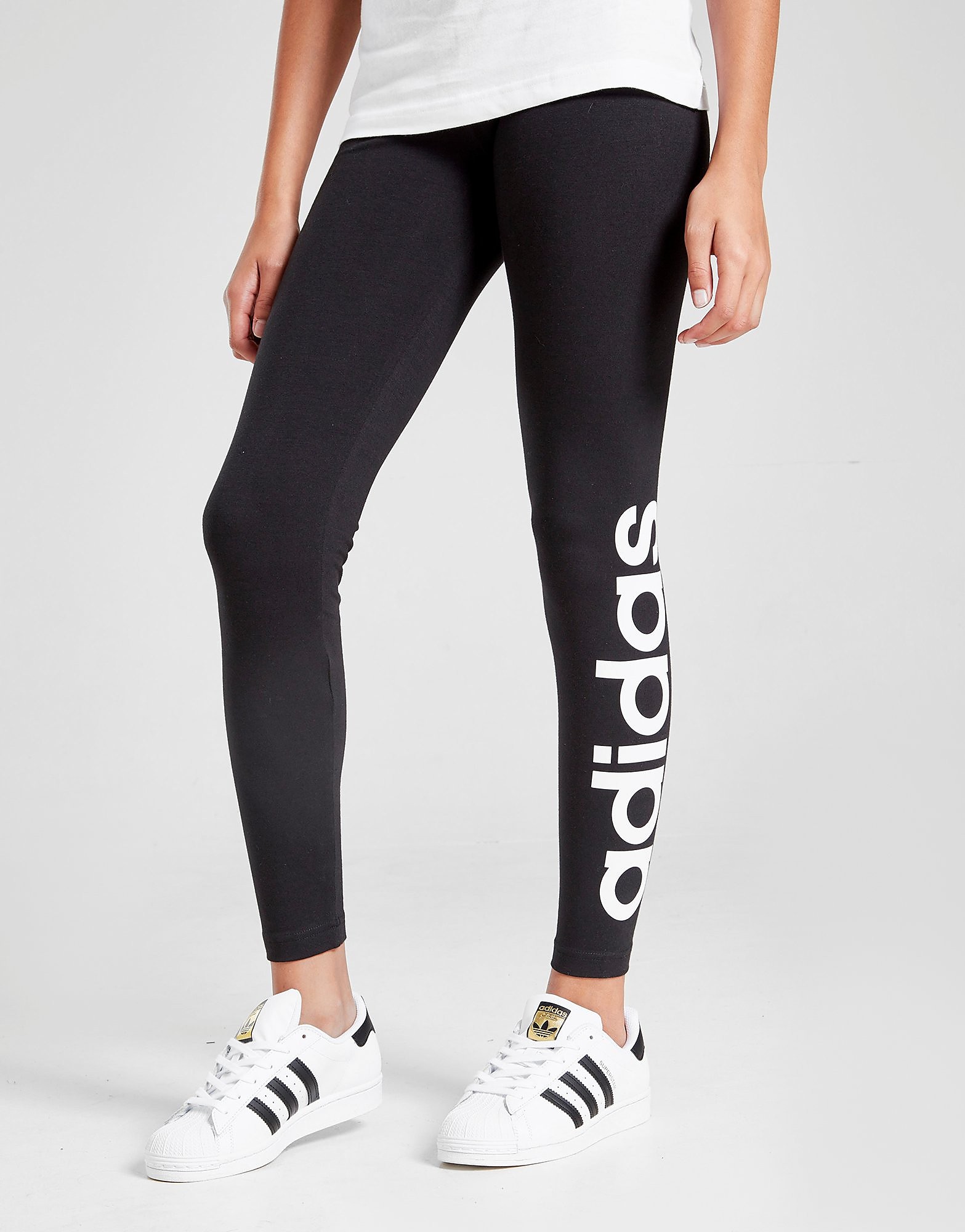 

adidas Girls' Linear Leggings Junior - Black / White - Kids, Black / White