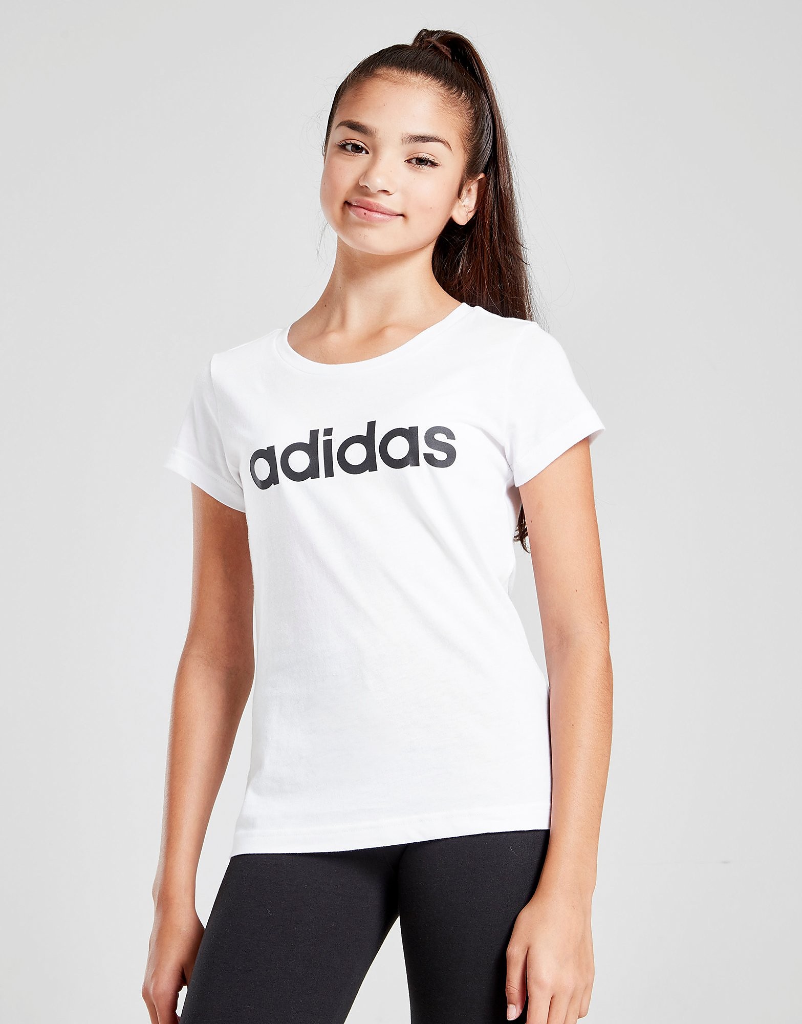 

adidas Girls' Linear T-Shirt Junior - White / Black - Kids, White / Black