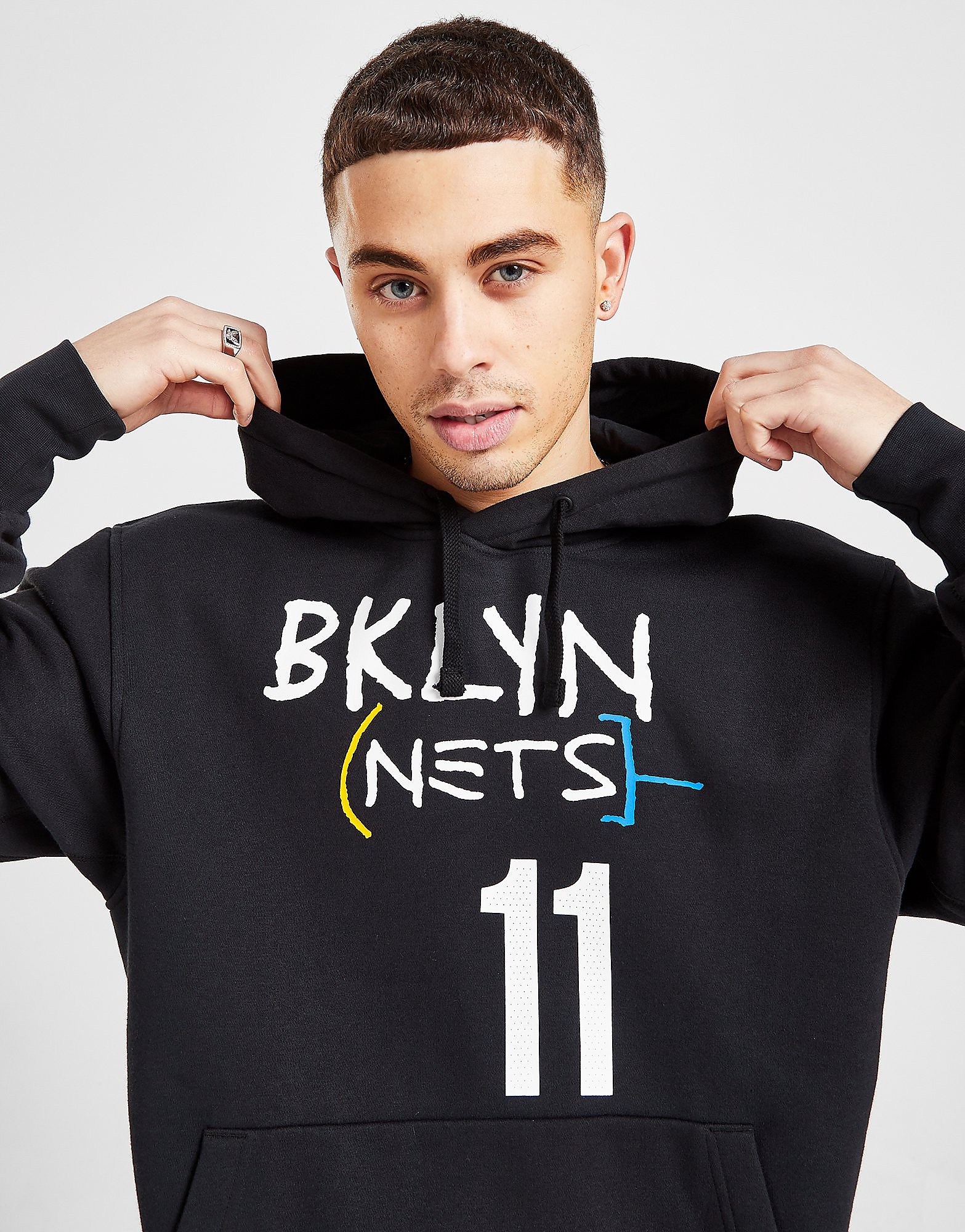 Nike NBA Brooklyn Nets City Edition Overhead Hoodie - Black/White - Mens, Black/White