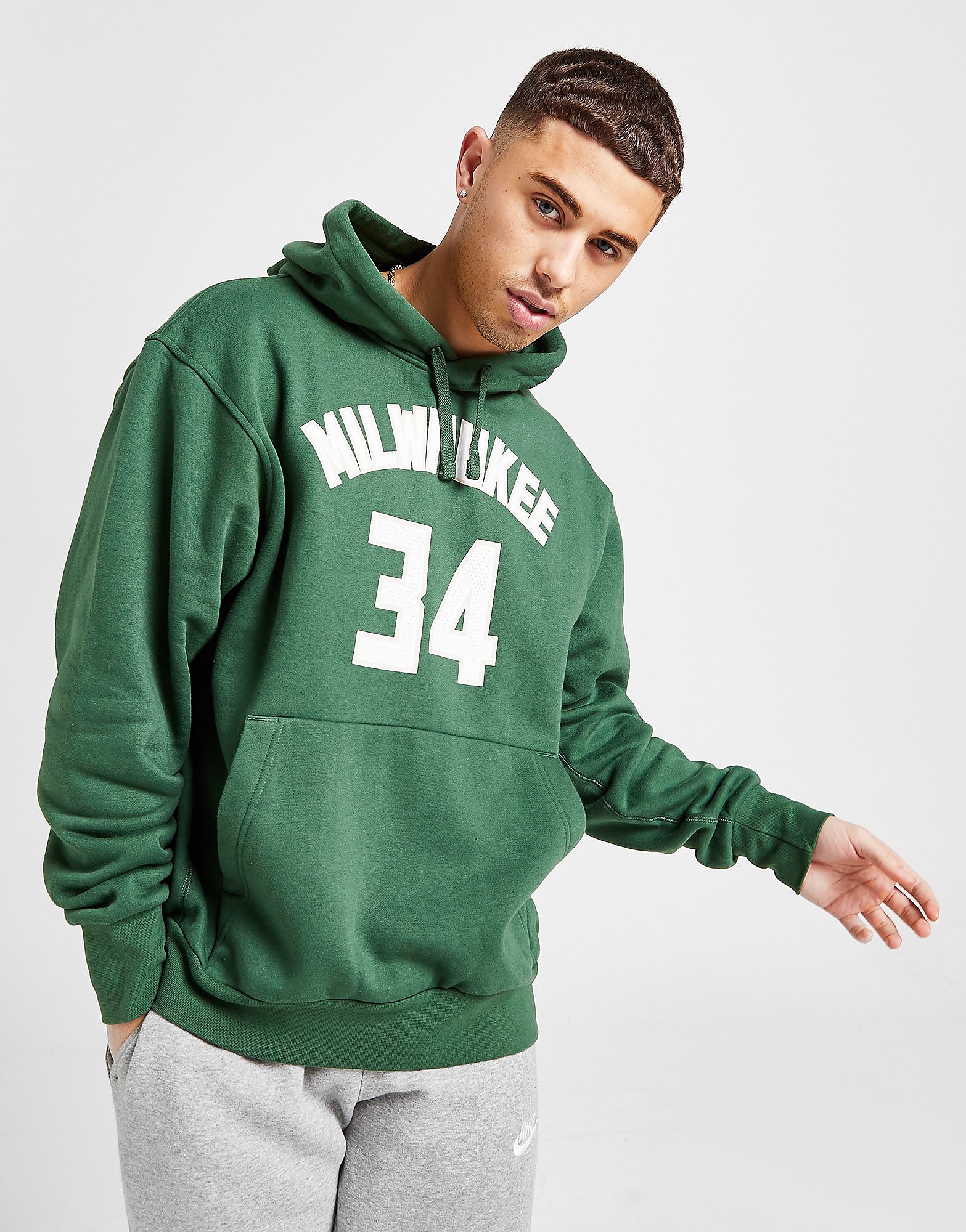 Nike NBA Milwaukee Bucks City Edition Overhead Hoodie - Fir/White/White - Mens, Fir/White/White