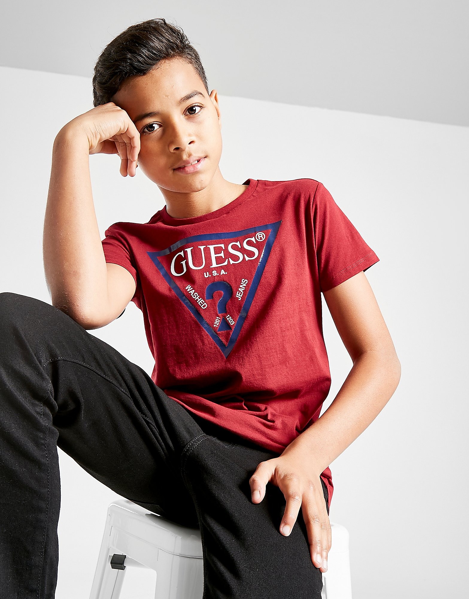 

GUESS Triangle Logo T-Shirt Junior - Red/Navy - Kids, Red/Navy