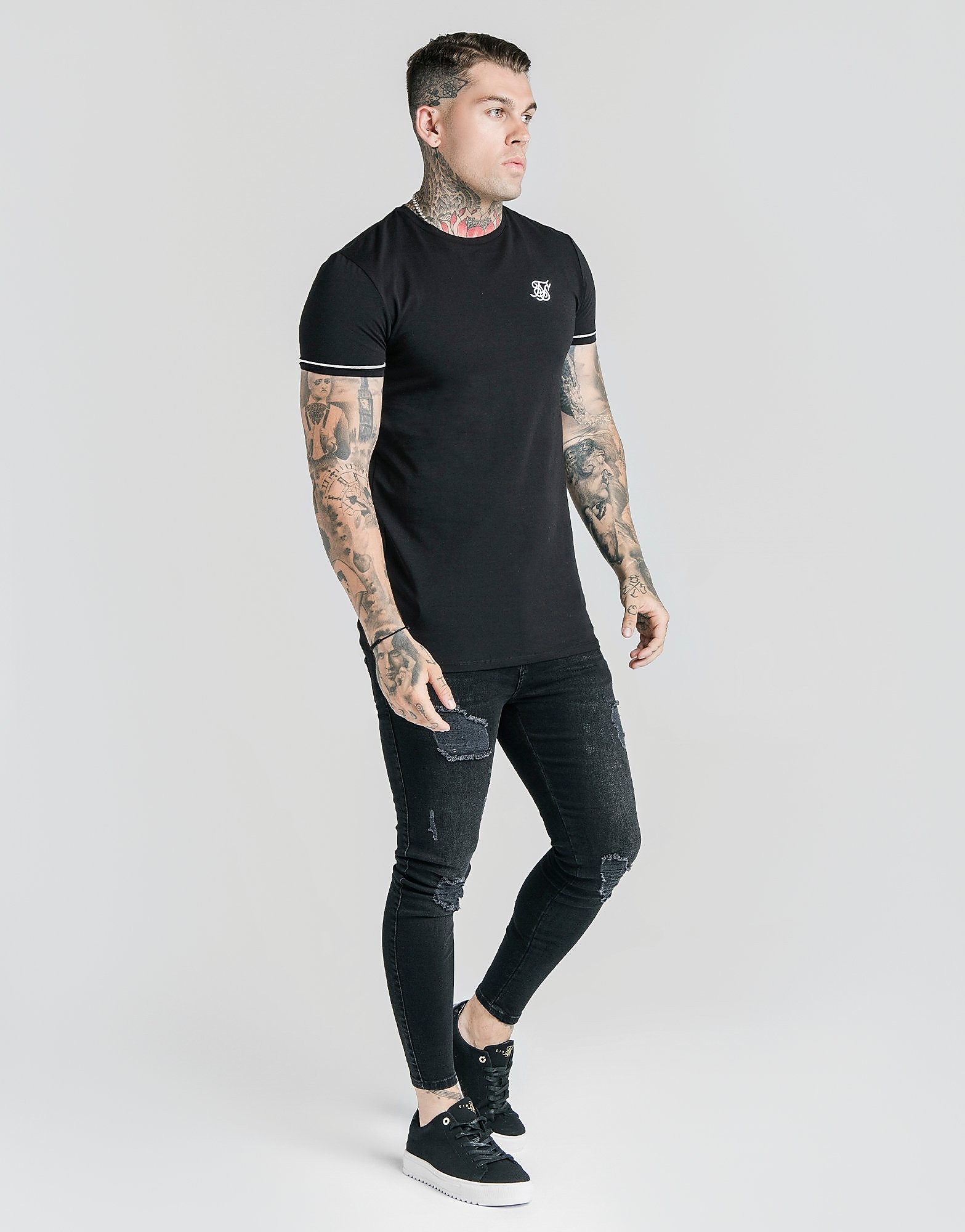 

SikSilk Cuffed T-Shirt - Black - Mens, Black